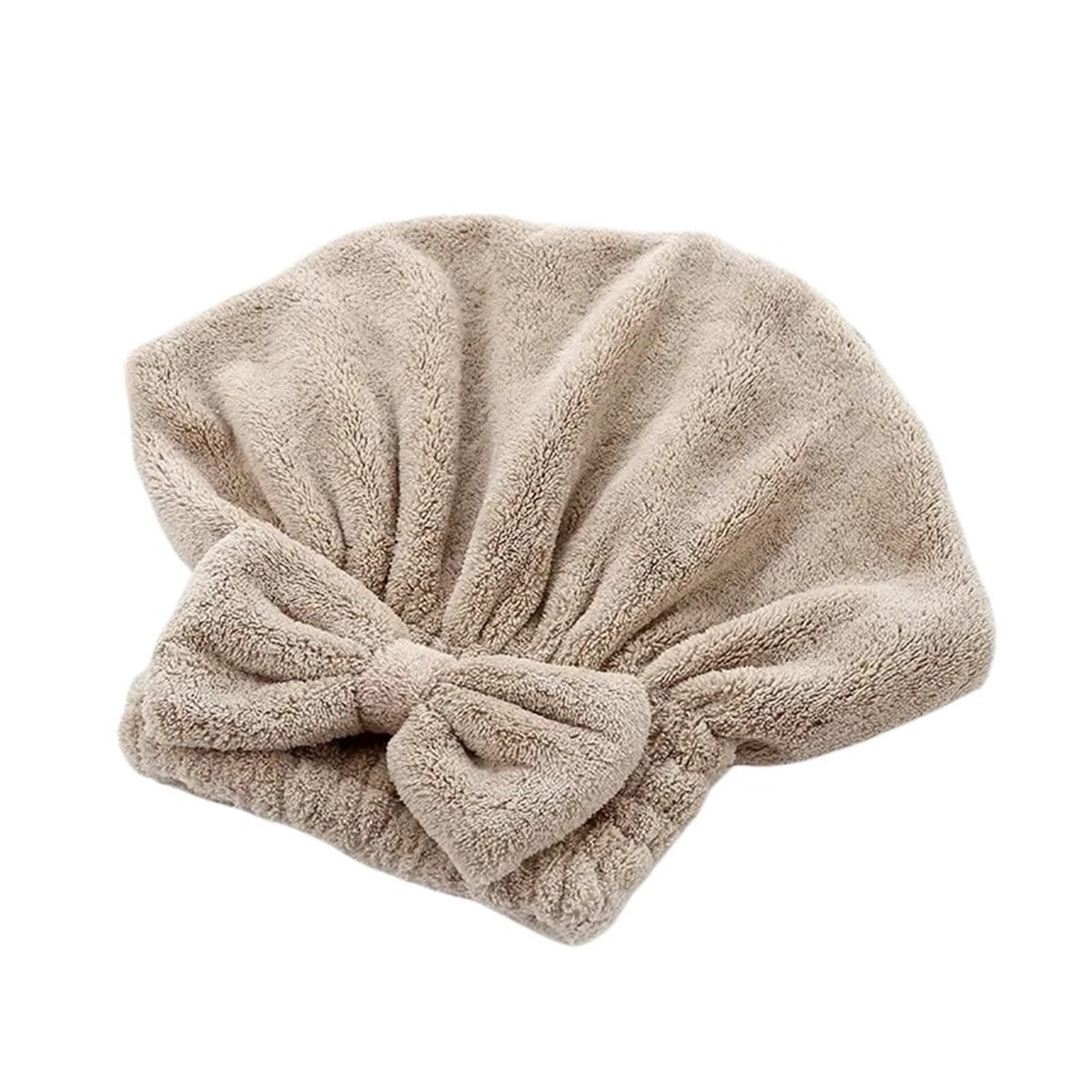LUYSGBXR Hair Towel Hair Drying Towel Super Absorbent Dry Wrap With Bowknot Soft Bath Shower Cap Lady Turban Head(Coffee)