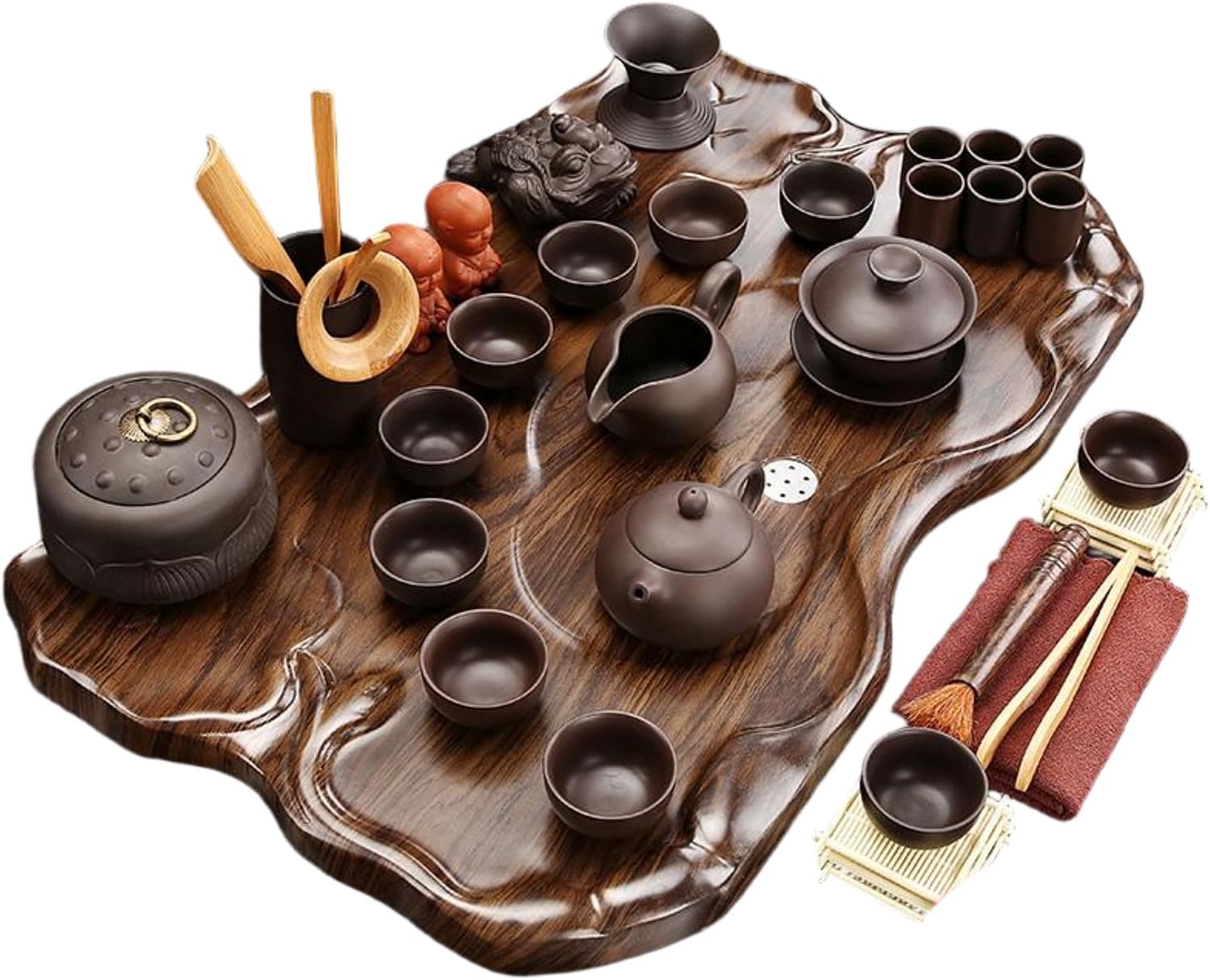 MOYEE Purple Sands Ceramic TeaSet,紫砂 Chinese Gongfu Tea Set,Home,Gifting and Office 套装家用小 Solid Wood Tea Tray 实木茶盘 Chinese Gongfu Tea Tray 茶台整套简约喝茶壶茶杯茶托茶海 A79