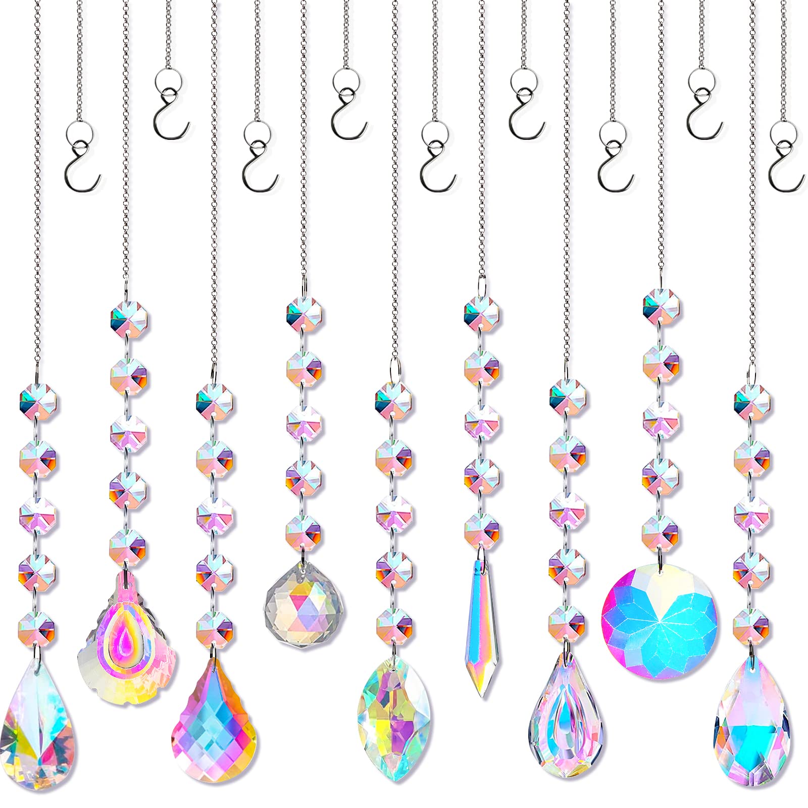 GLORIEROO Suncatcher, 9pcs Handmade Sun Catchers, Rainbow Sun Catcher, Crystal Suncatcher for Window Room Decor Chandeliers Home Garden Christmas Tree Party Wedding Gifts