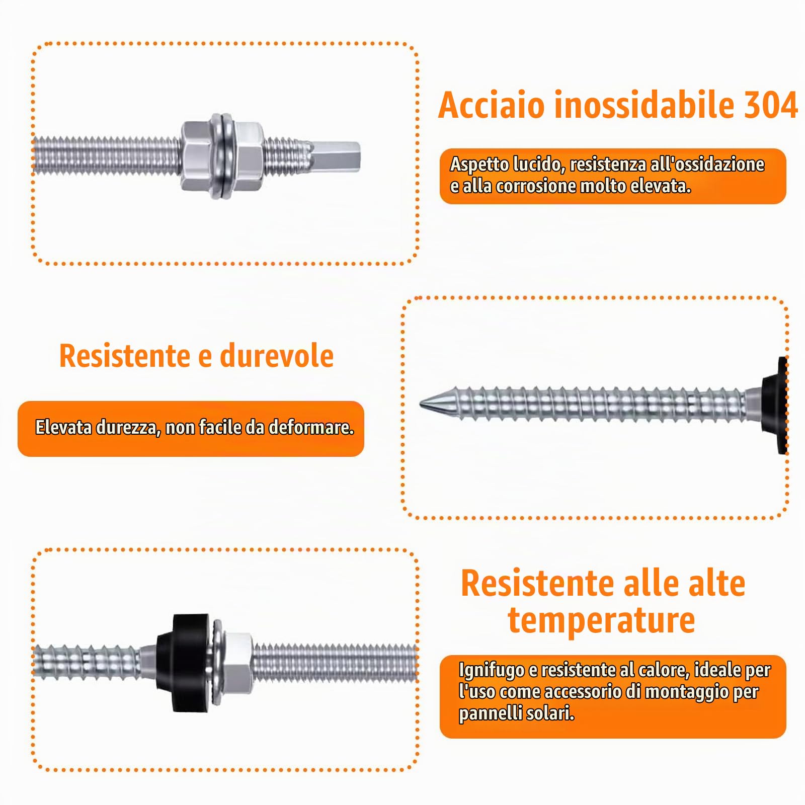 Vite Doppio Filetto M10x200mm, Bullone Sospensione Acciaio Inossidabile con Guarnizione, Barra Filettata Regolabili Altezza & Pre-Assemblati, Bulloni per Fissaggio Pannello Solare Fotovoltaico