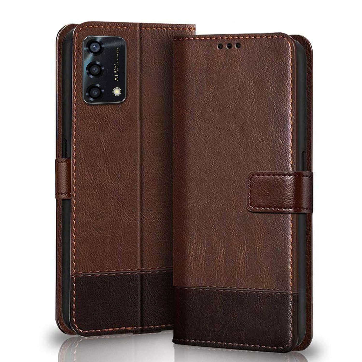 Winkel Premium Vegan Leather Dual Flip Magnetic Mobile Cover Case | Kickstand & Card Holder | 360 Degree Grip Protection| Wallet Type with Magnetic Closure for Oppo F19s -(Brown with Coffee) (B09MB16JSG) Amazon Price History, Amazon Price Tracker