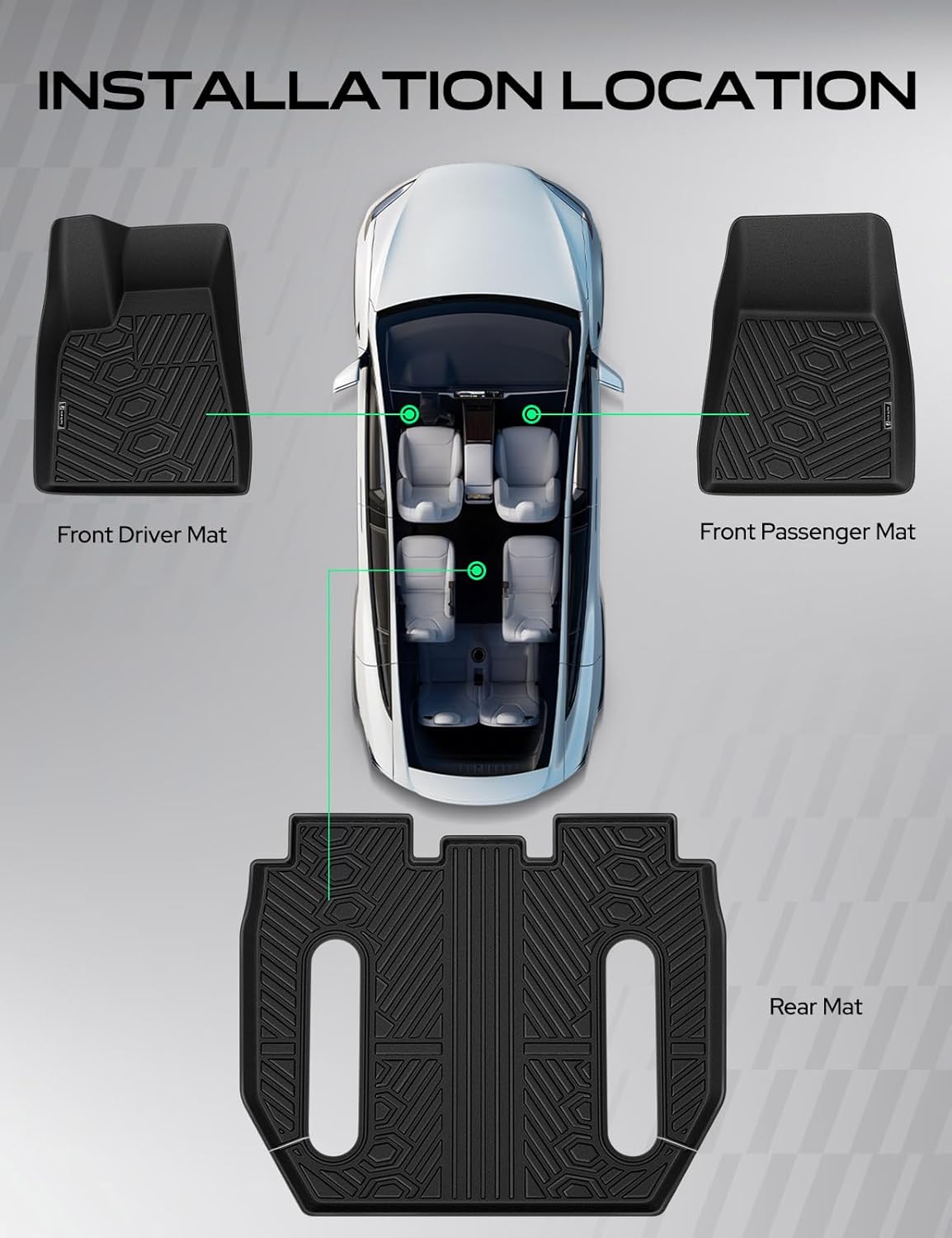 YHTAUTO Floor Mats Compatible with Tesla Model X 6-Seats 2016-2020 (Only Fit 2nd Row Seat Without Middle Console), Car Mats Custom Fit TPE Floor Liners Front & Back Seat, Black Set of 3