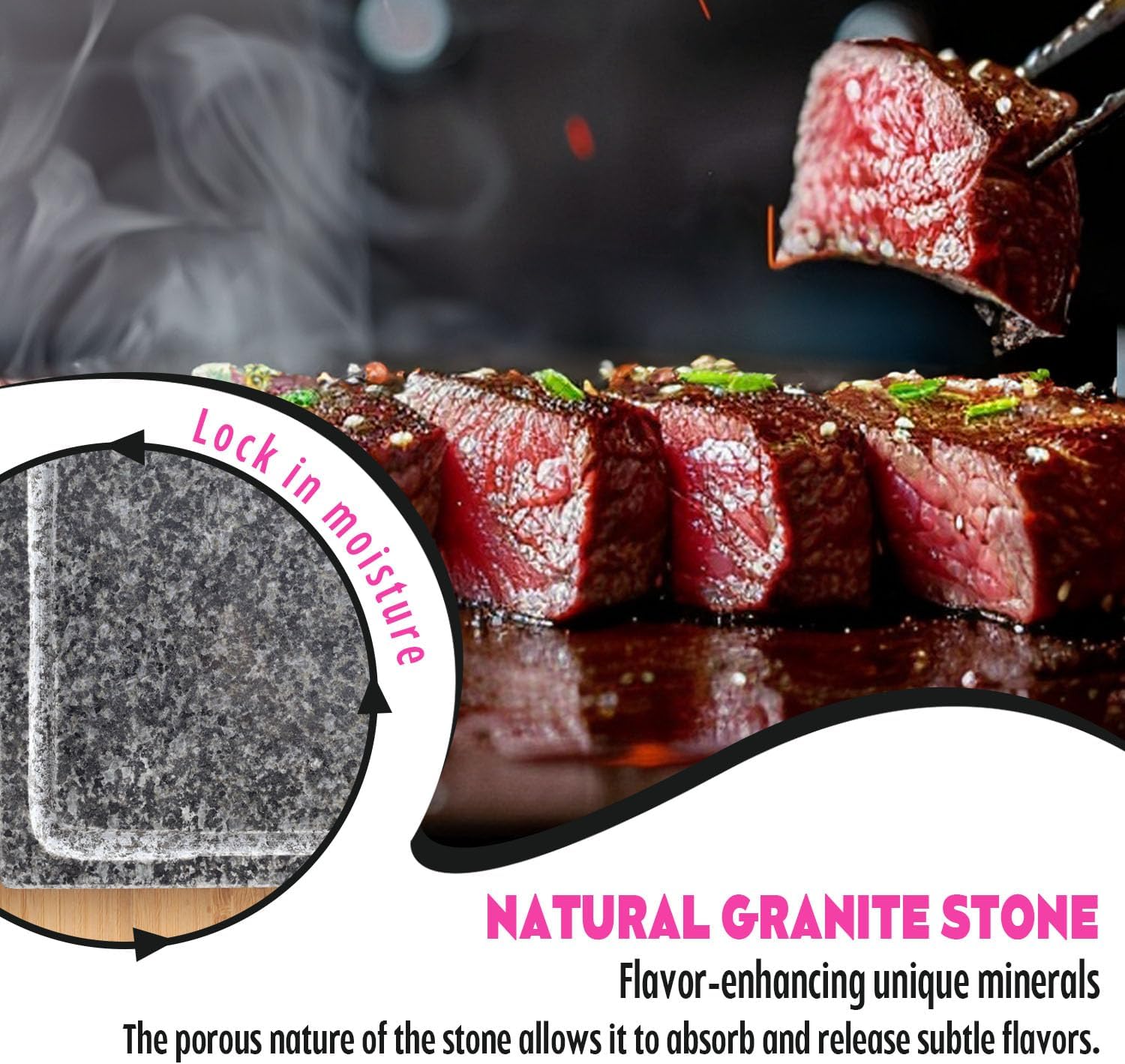 Artestia Steak Stone Grill Set with 2 Granite Stones & 1 Bamboo Tray – Restaurant-Style Hot Stone Cooking Set for Sizzling Steak, BBQ, Hibachi, Indoor Tabletop Grilling