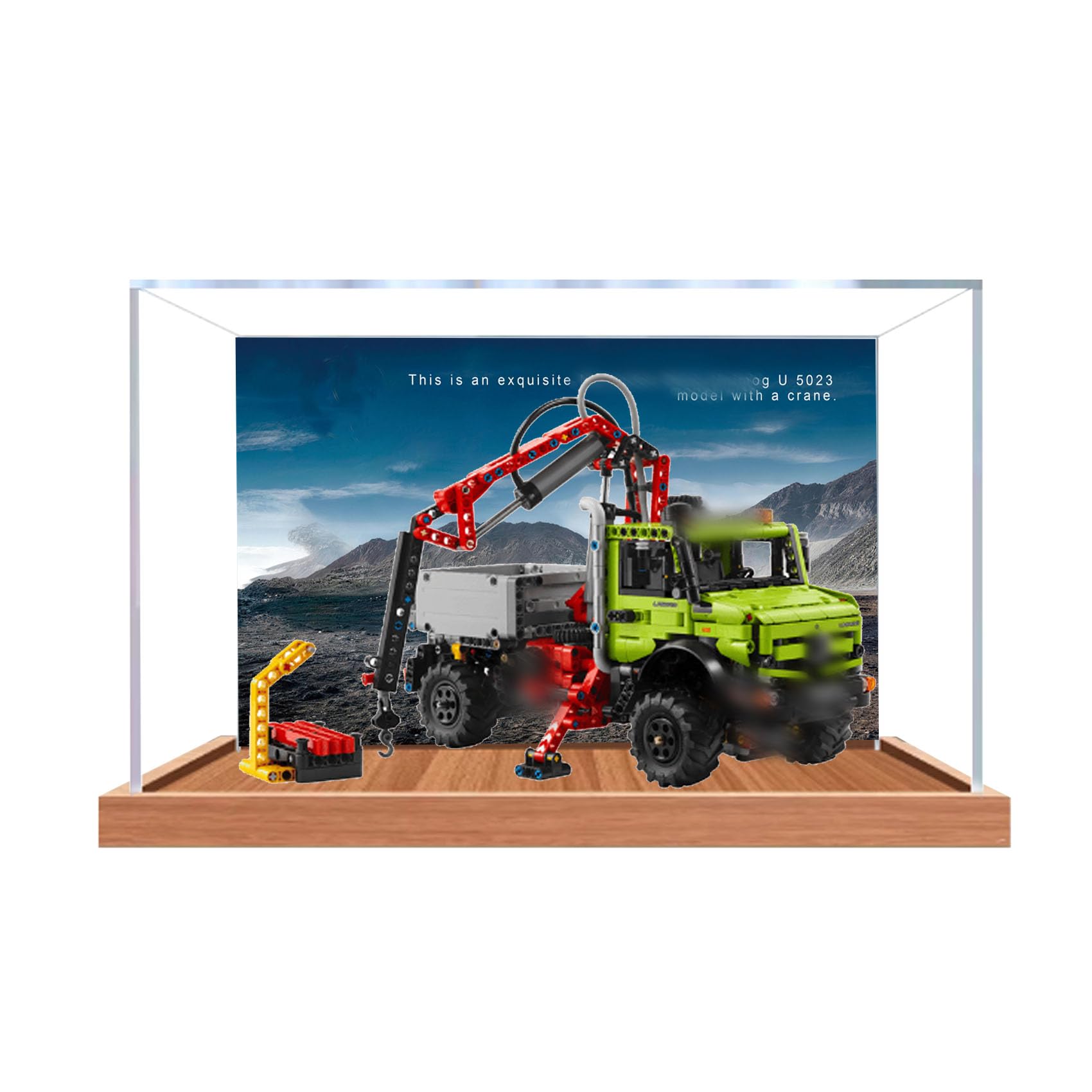 Acrylic Display Case for Le-go 42242 Crane Truck Model, Dustproof Display Box (display box only) (StyleB Background 3mm)