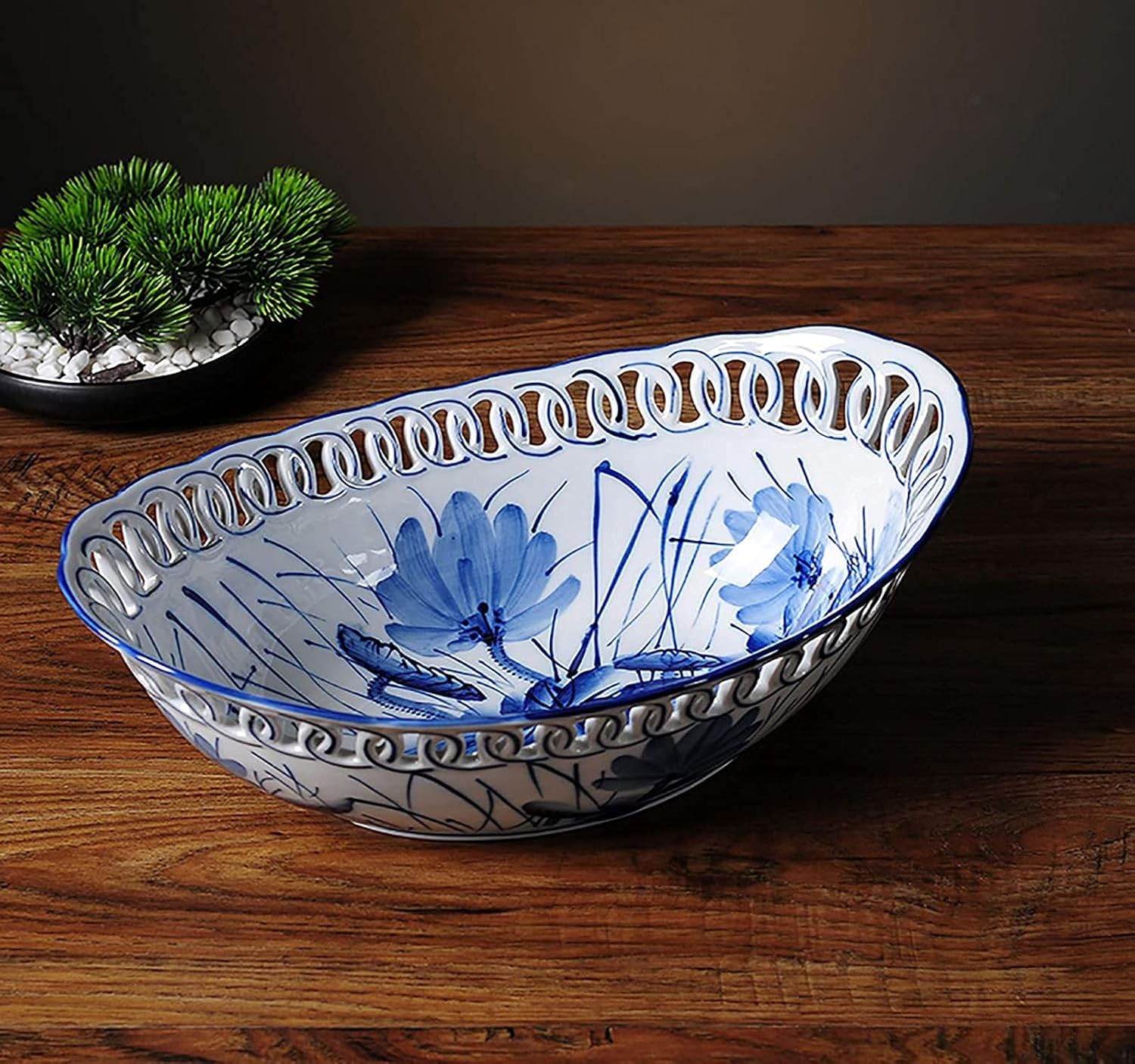 Ceramiczne miski do sałatek, zupy i przekąsek - duża miska na owoce w stylu chińskim, 31,5 x 11 cm (12 x 4 cale), trwałe naczynie do użytku domowego w kuchni