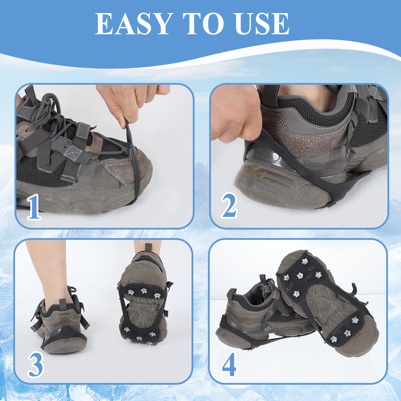 Abeillo, punta per scarpe antiscivolo, punta per scarpe, manico in silicone ghiaccio neve, punte in acciaio inox, artigli per scarpe, ramponi, scarpe per scarpe invernali, outdoor, per uomo e donna