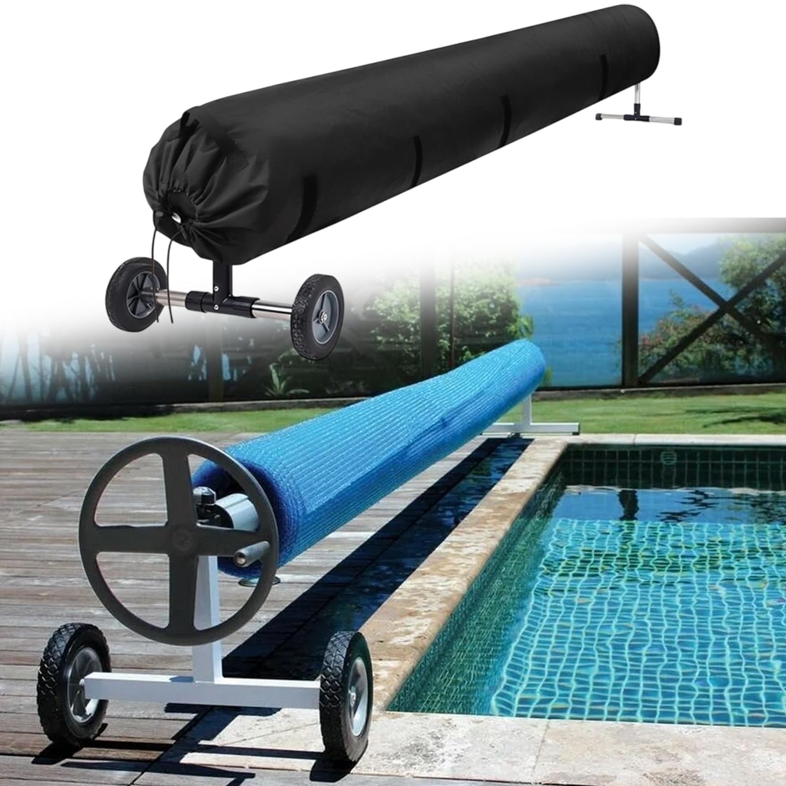 Enrouleur de bâche solaire pour piscine, tissu lourd de protection, imperméable et résistant aux UV, résistant au vent et à la poussière, idéal pour les piscines extérieures