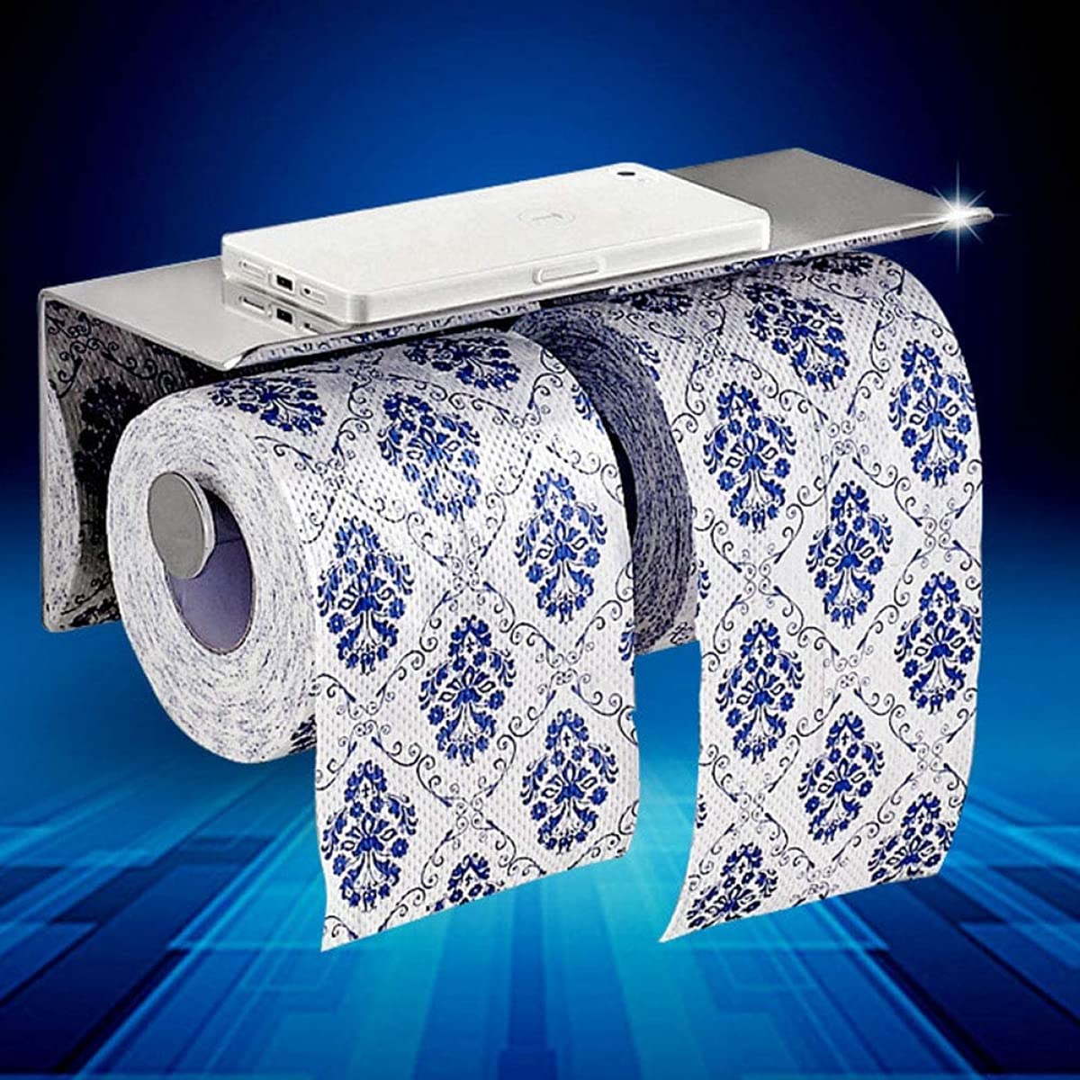 Portarotolo Doppio Portarotolo da Parete Appendino per Rotolo di Carta Velina con Ripiano per Telefono Cellulare per Bagno Home Office Hotel