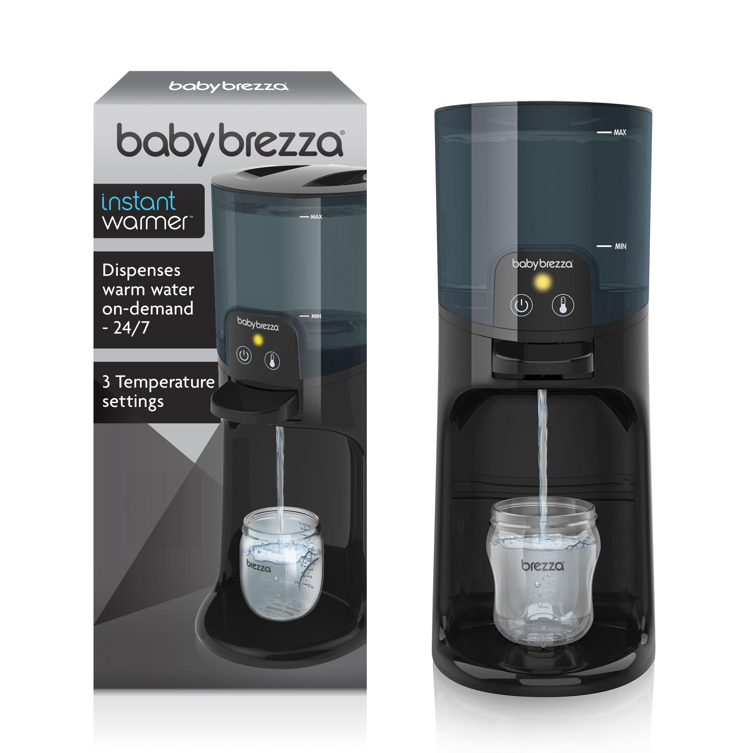 Baby Brezza Wasserwärmer für Babynahrung – Sofort heißes Wasser in Sekunden – Ideal für nachts – 3 Temp.-Stufen (22°C/37°C/40°C), 1,5L Tank, für Milchpulver & Fläschchen, BPA-frei