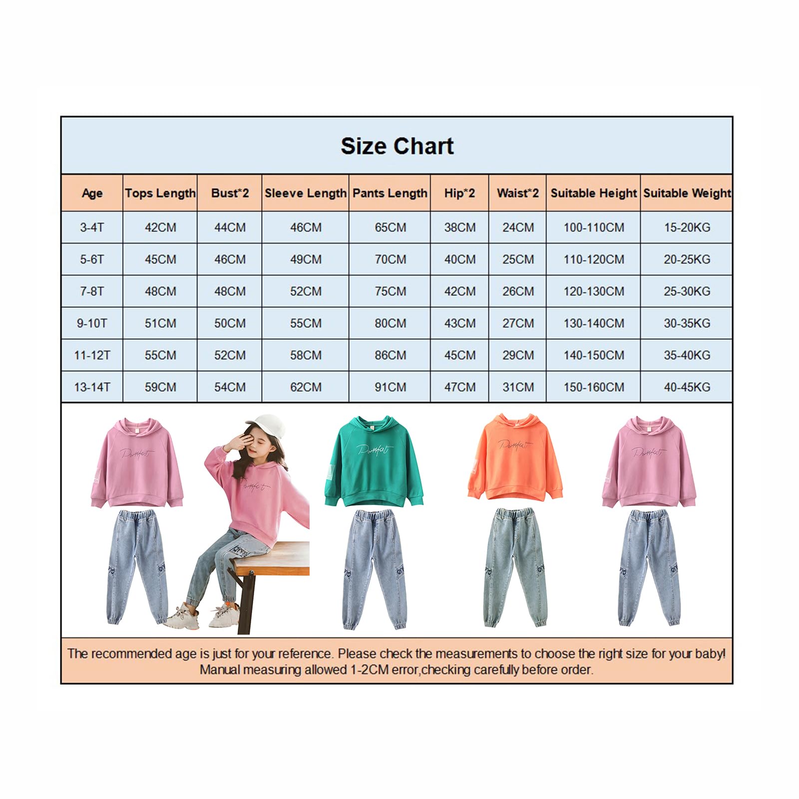 amropi Filles Ensembles Pantalon et Haut Sweats à Capuche Survêtement Jeans Jogging Vêtement pour 3-15 Ans