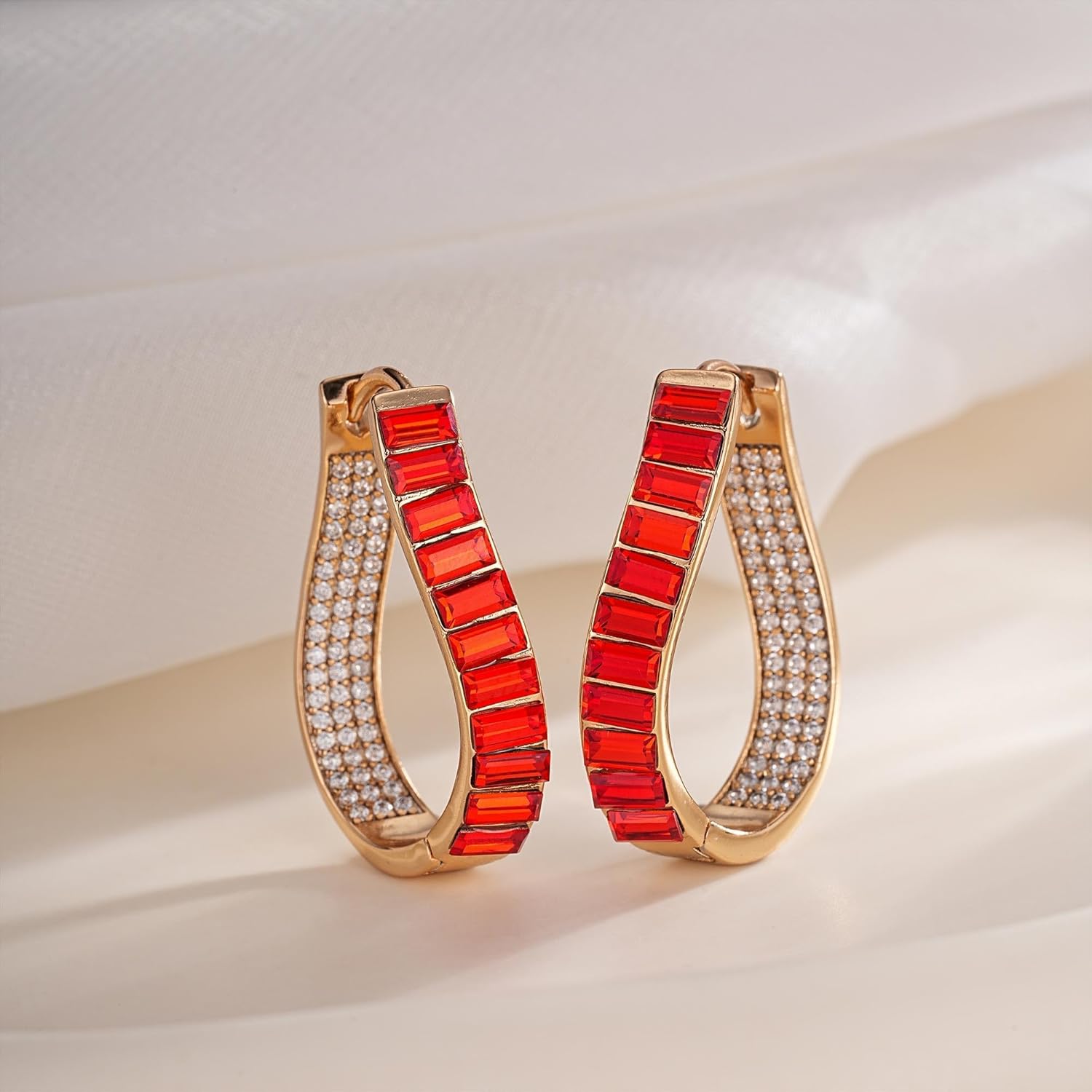 Austrian Crystal Hoop Earrings for Women Pave Oval Hoop Earrings for Women 14K Gold Plated Hypoallergenic Jewelry Gift - Image 3