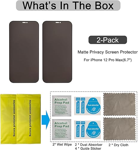 Miniatura 7 de Paquete de 2 protectores de pantalla de privacidad mate compatibles con iPhone 12 Pro Max de 6.7 pulgadas, antirreflejos, antiespía, resistente a