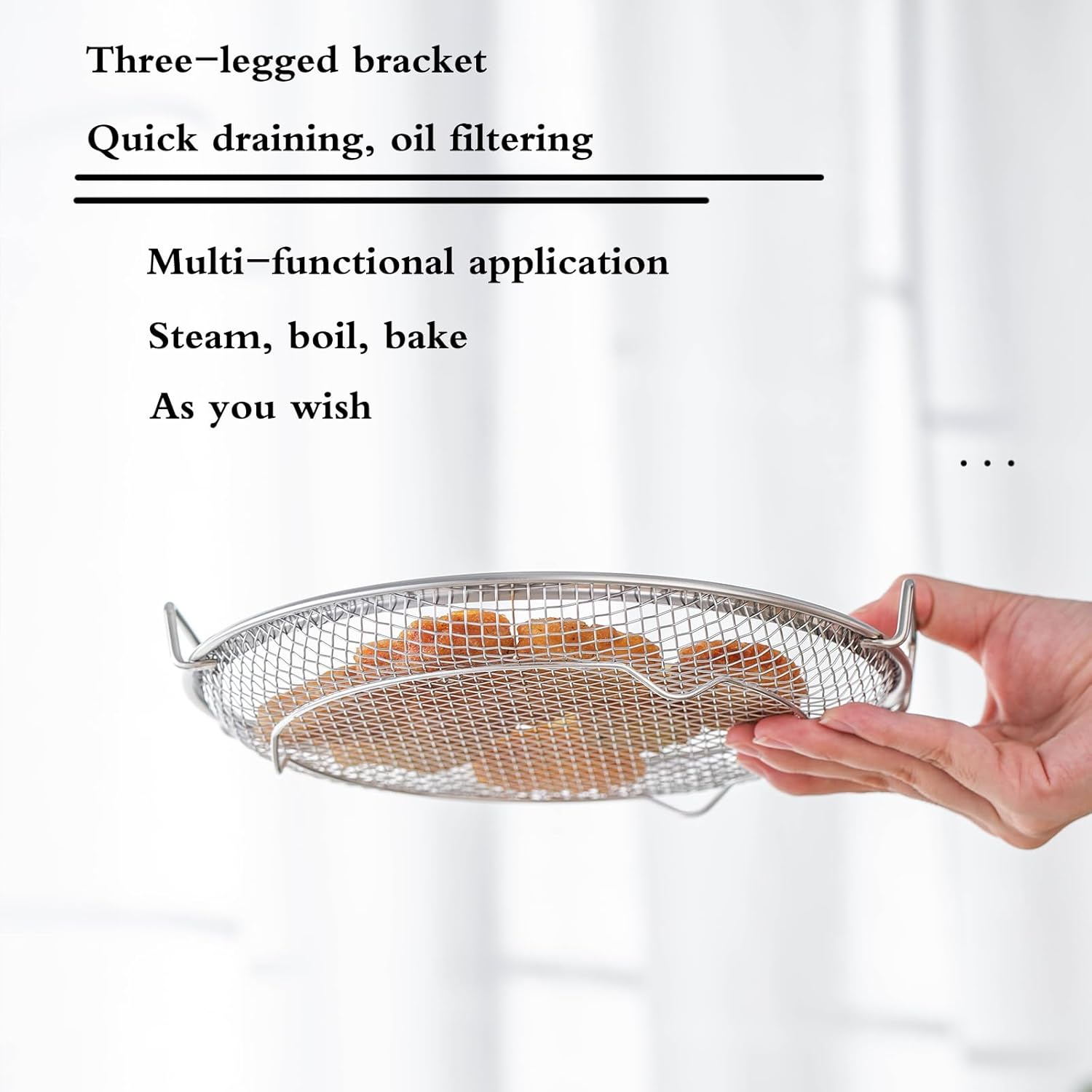 Stainless Steel Mesh Tray Set with Drip Tray, Air Fryer Basket and Tray, Grill Prep Tool, Fruit Serving Tray (8.7 inch)