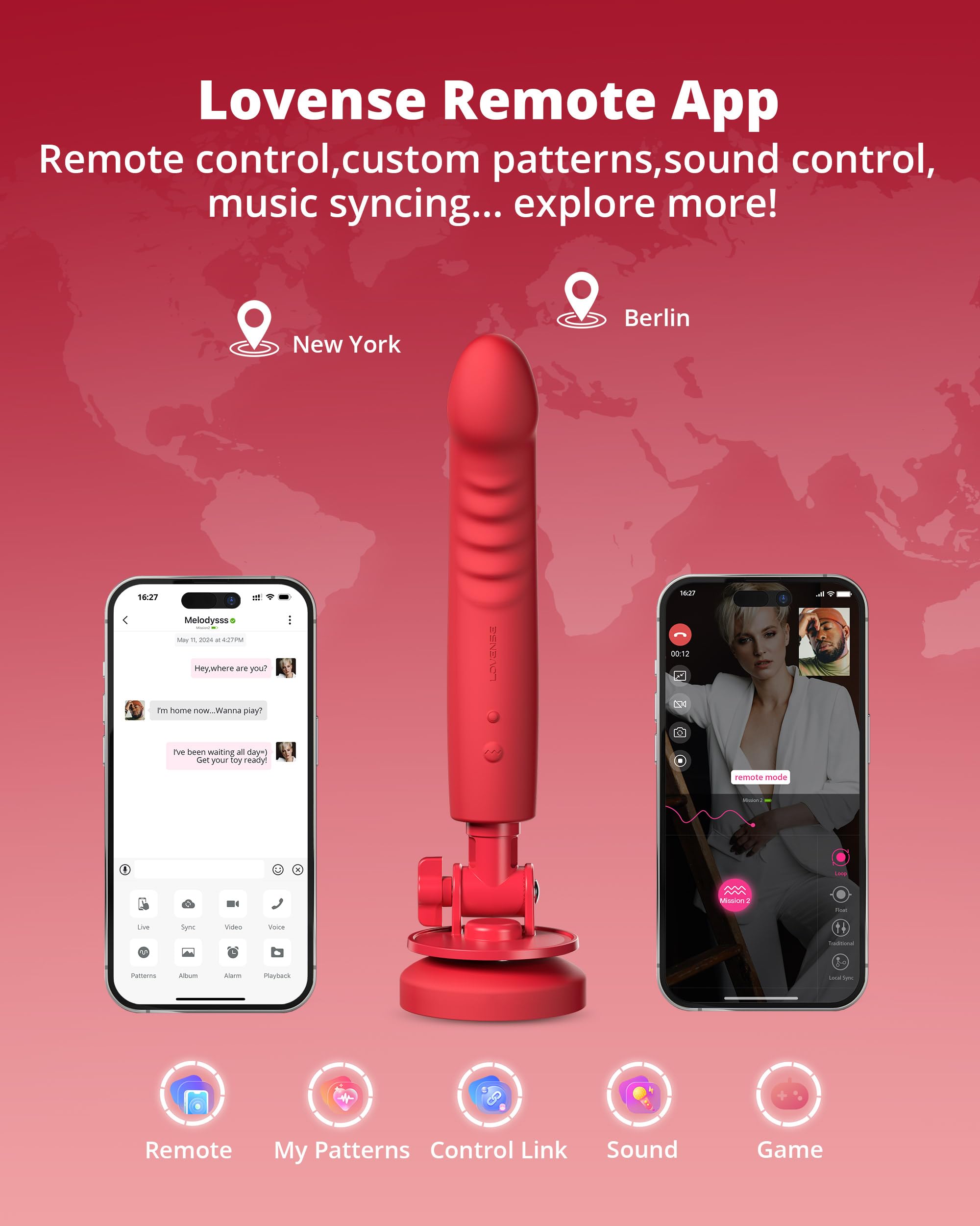 LOVENSE Mission 2 Dildo Machine, Adjustable 180° Suction Cup Dildo, App Remote Control Sex Machine for Women Powerful Vibration & Touch-Sense, Automatic Sex Toy for Couple