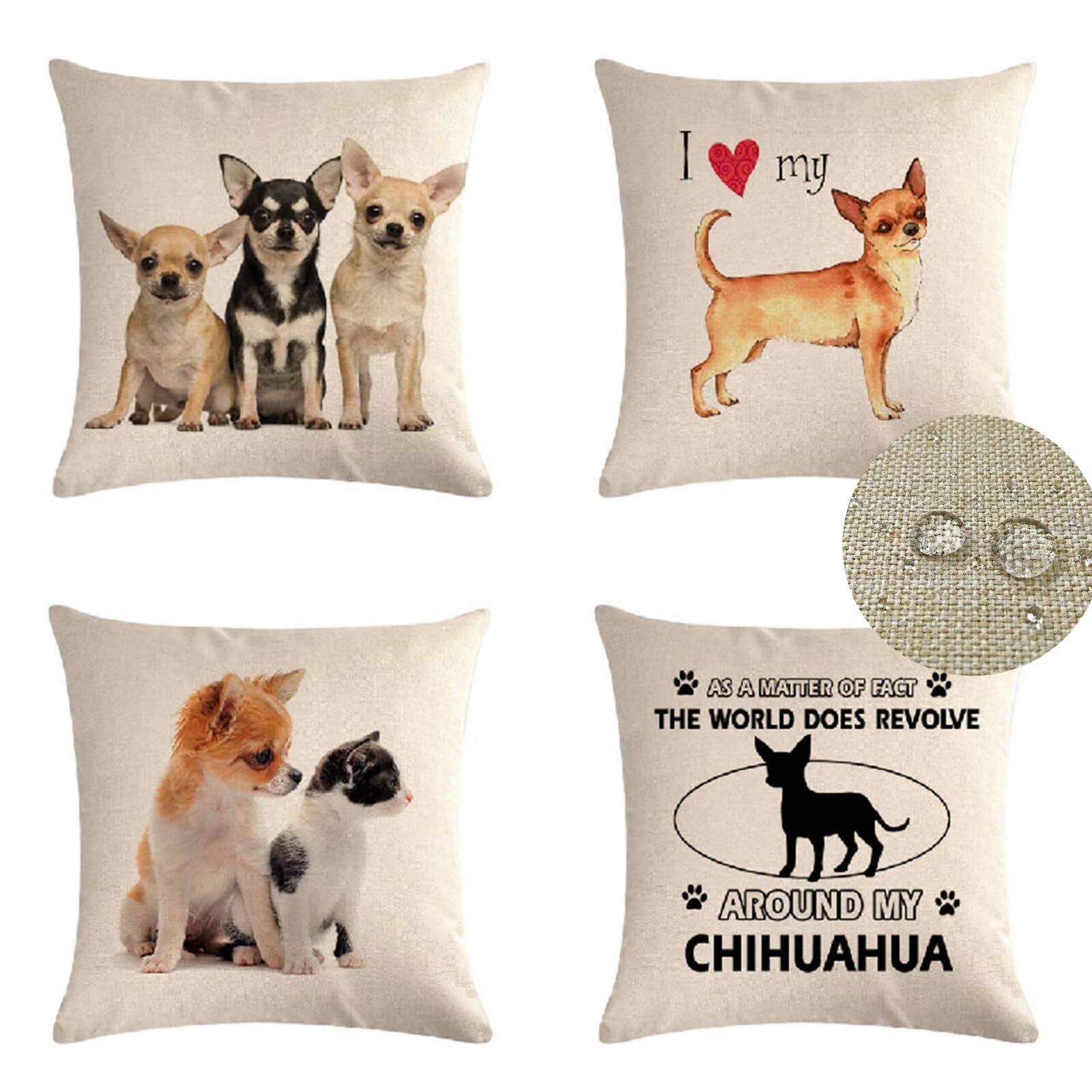 Set di 4 Cuscini per Divano 55x55cm Lusso Animali Cani Federe Cuscini Divano,Moderni Quadrato Esterni Lino impermeabile Copricuscini Divano per Soggiorno Camera Letto Auto Decorativi (Beige) JN-145