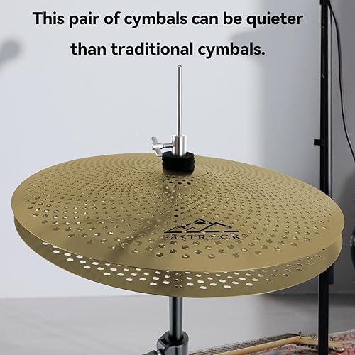 Miniatura 6 de EASTROCK Paquete de platillos dorados de bajo volumen, 5 piezas (14 "Hi-hat+16" Crash+18" Crash+20"Ride) con bolsa de platillos y fieltros