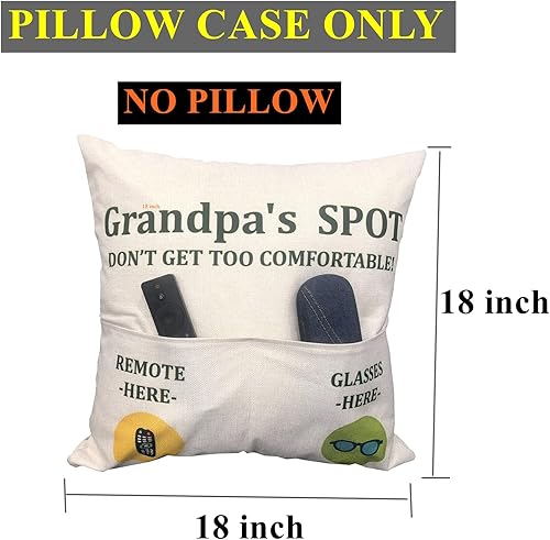 Miniatura 2 de ZUYUROU Regalos para el Abuelo, Fundas de Almohada Decorativas "Grandpa's Spot" de 2 Bolsillos 18x18 Pulgadas + Cuchara Grabada, Regalos del Día del