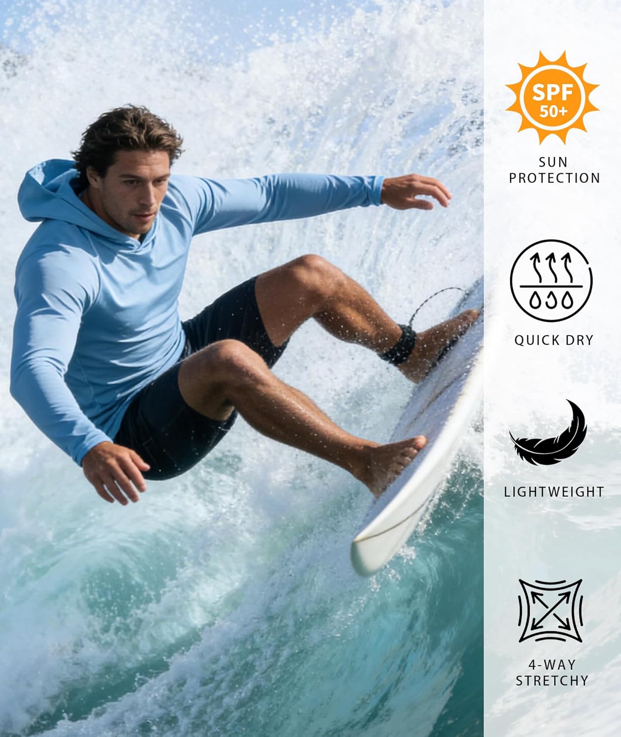 5 Pack Mens UPF 50+ Sun Protection Hoodie Long Sleeve UV SPF Fishing Shirts Lightweight Running Rash Guard Sun Shirt - Image 3
