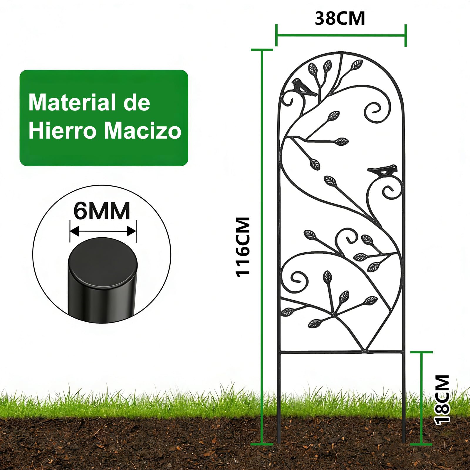 Amagabeli Enrejado Jardín de Metal Negro, 2 Piezas 1.2m(H) x 0.4m(L), Soporte para Plantas Trepadoras, Estructura Decorativa para Exterior/Interior, para Rosas, Hiedras, Enredaderas