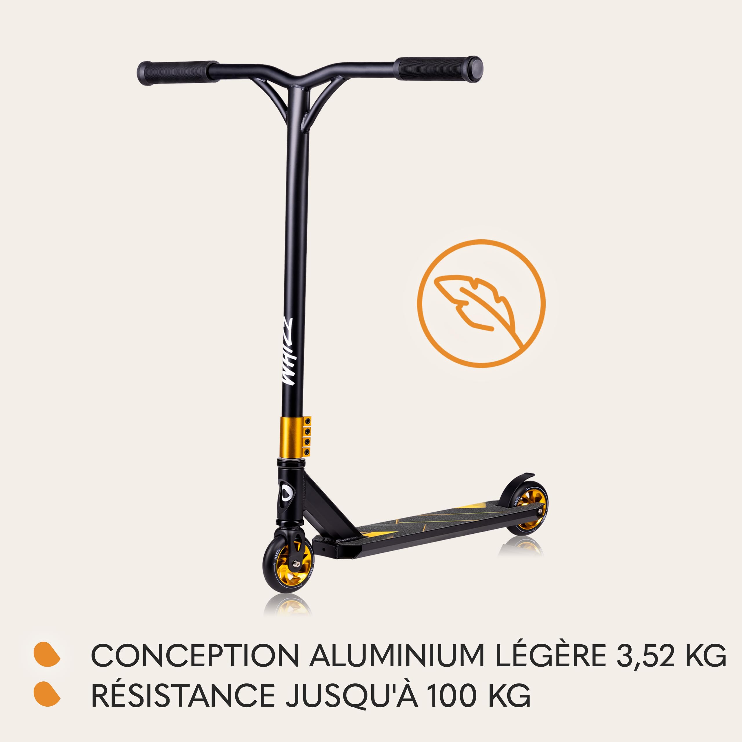 LIONELO Trottinette WHIZZ, roulements à Billes ABEC-9, Plateau en Aluminium, système de Compression HIC, Roues de 110 mm, Guidon Large en T, Frein Flex Fender MN Steel - Design Unique (Bleu)