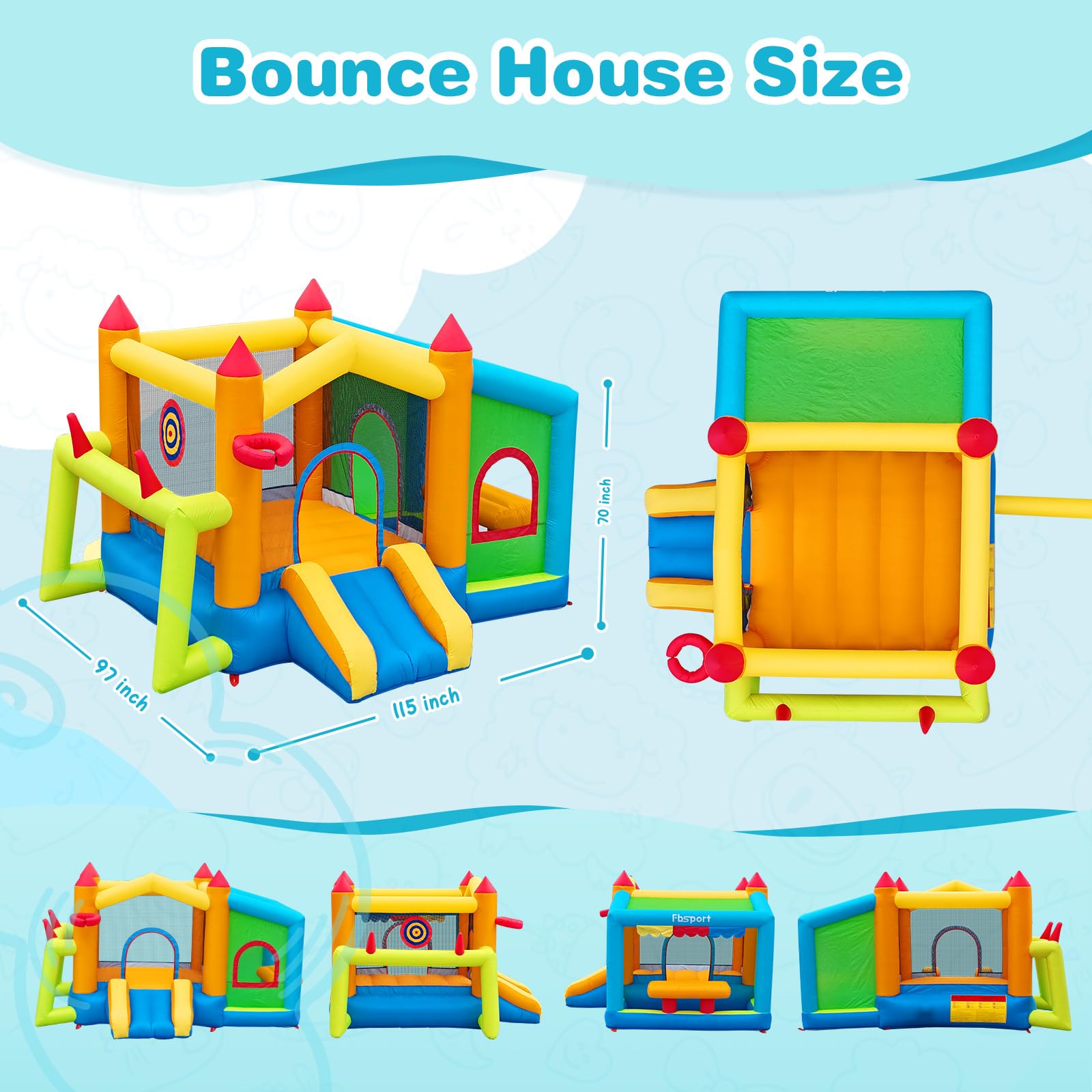 FBSPORT hüpfburg Outdoor mit gebläse hüpfburg mit Wasserrutsche Indoor, hüpfburgen Kinder Kinder Bounce Castle mit Ball Pit Pool, Basketball Reifen, Dart Spiel
