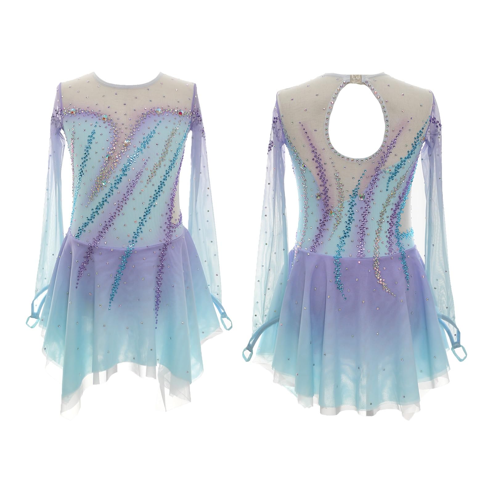 Vestido De Patinaje Artístico For Niñas, Personalización Profesional, Trajes De Danza Sobre Hielo For Competición, Manga Larga