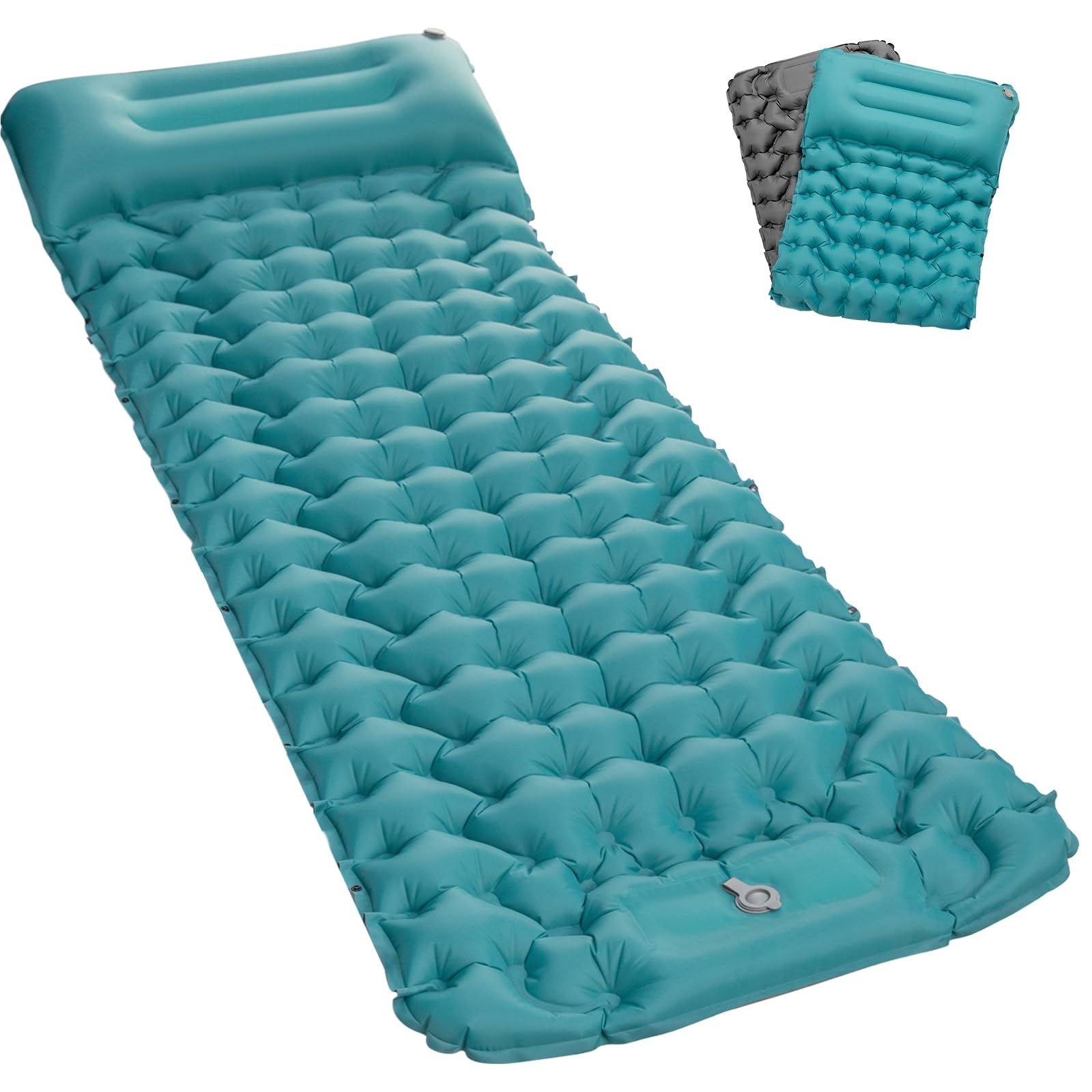 Seektain Inflating Sleeping Pad Mattress for Camping: Inflatable Camping Bed with Built-in Foot Pump for Tent - 4" Extra Thick Mat Air Cot for Floor -