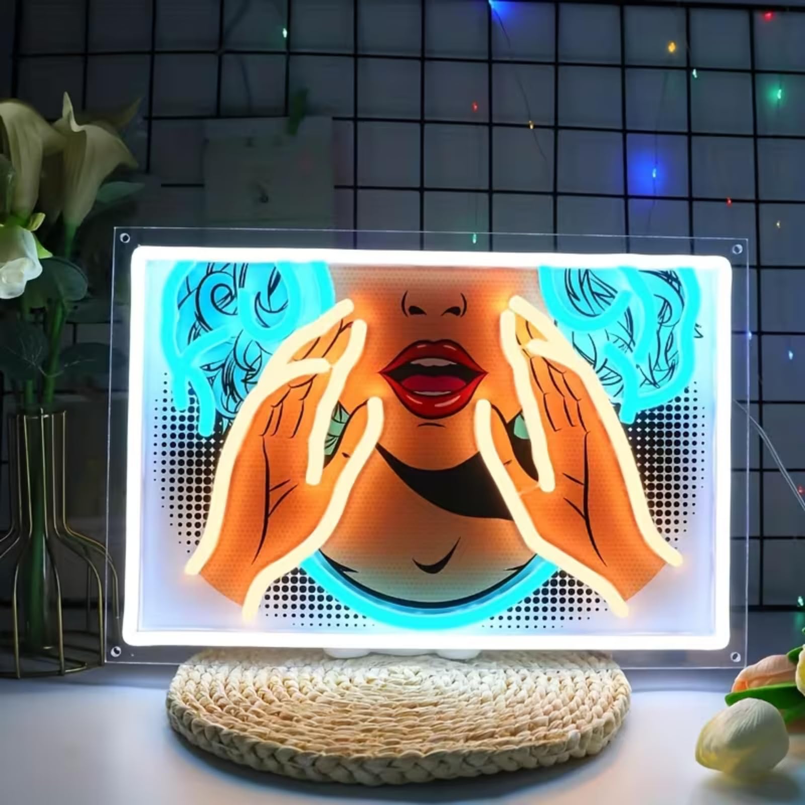 Pop Art UV Print LED Neon Sign Acrylic Light Up Art Wall Decor for Man Cave Garage Bar Stores Bedroom Room Decorations Party Home Holiday USB Powered