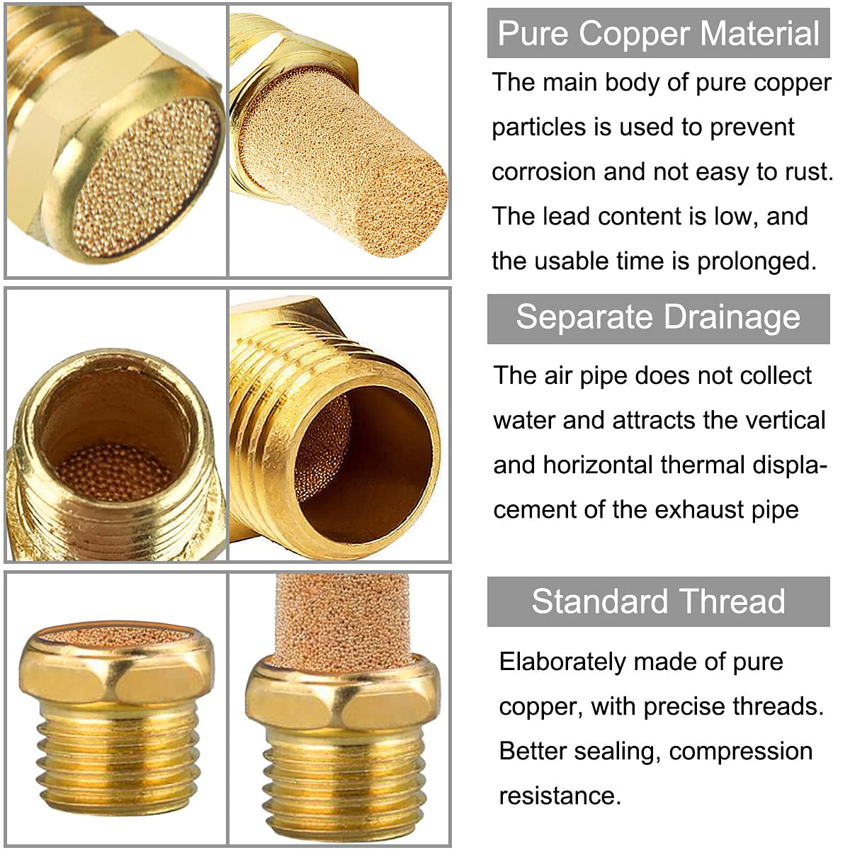 Silenziatore pneumatico in bronzo sinterizzato con filettatura maschio 1/4" esagonale