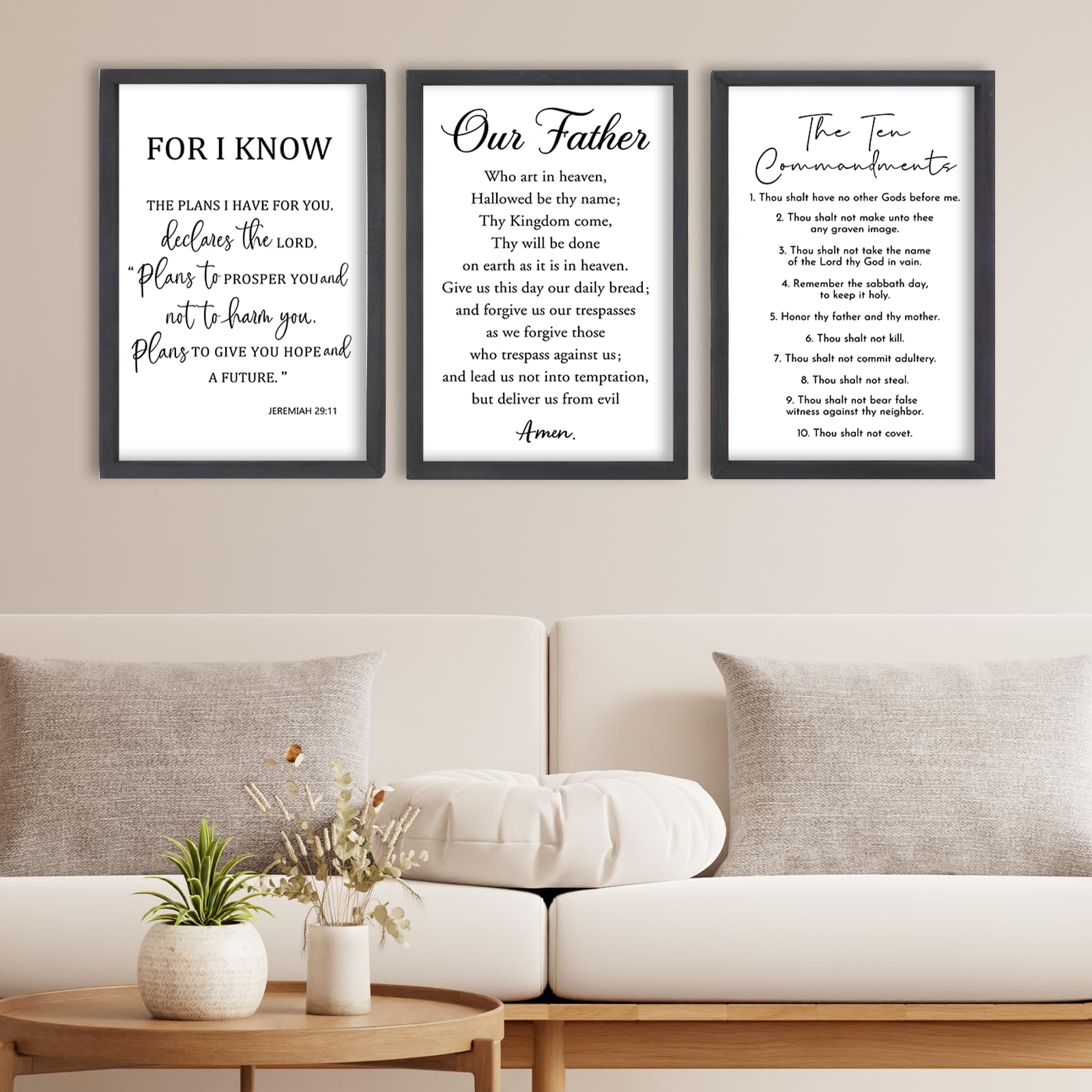 FZMHASLWW Lot de 3 panneaux chrétiens avec citations inspirantes en bois - 40,6 x 27,9 cm - Noir