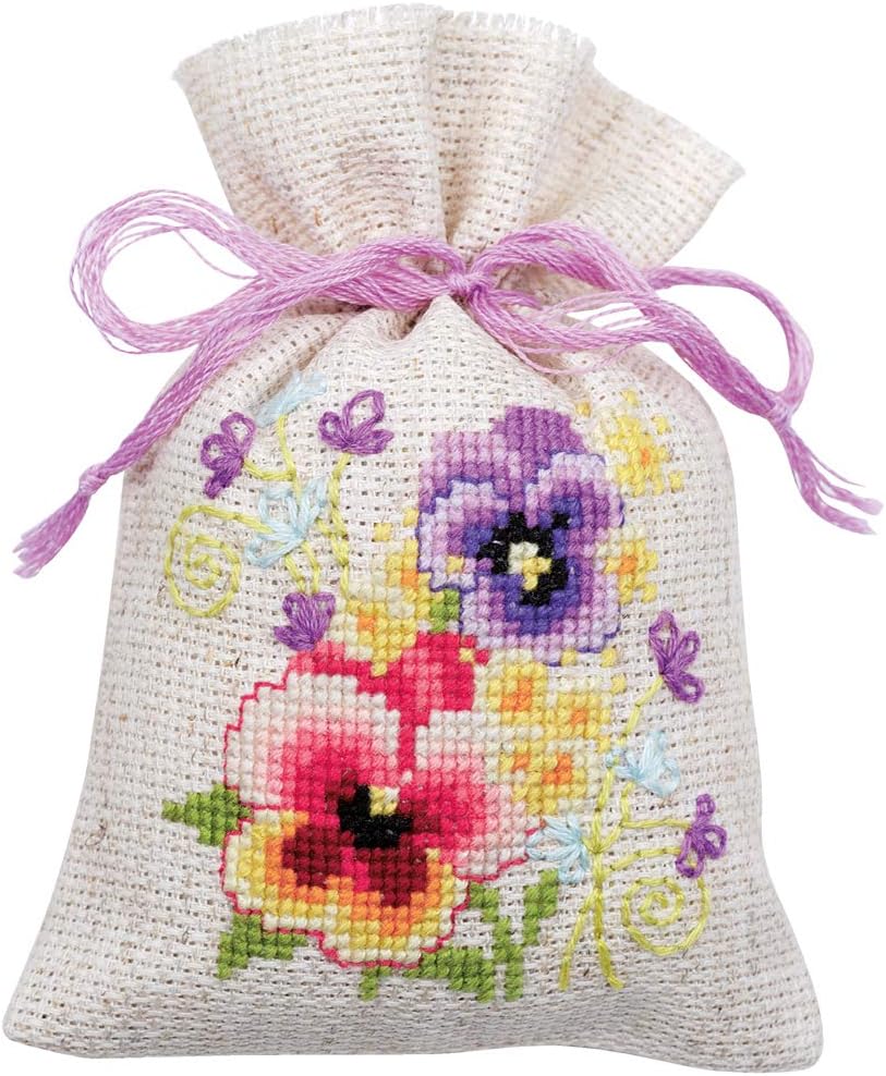 Vervaco Counted Cross Stitch Kit: Pot-Pourri Bag: Violets: Set of 3, NA, 8 x 12cm