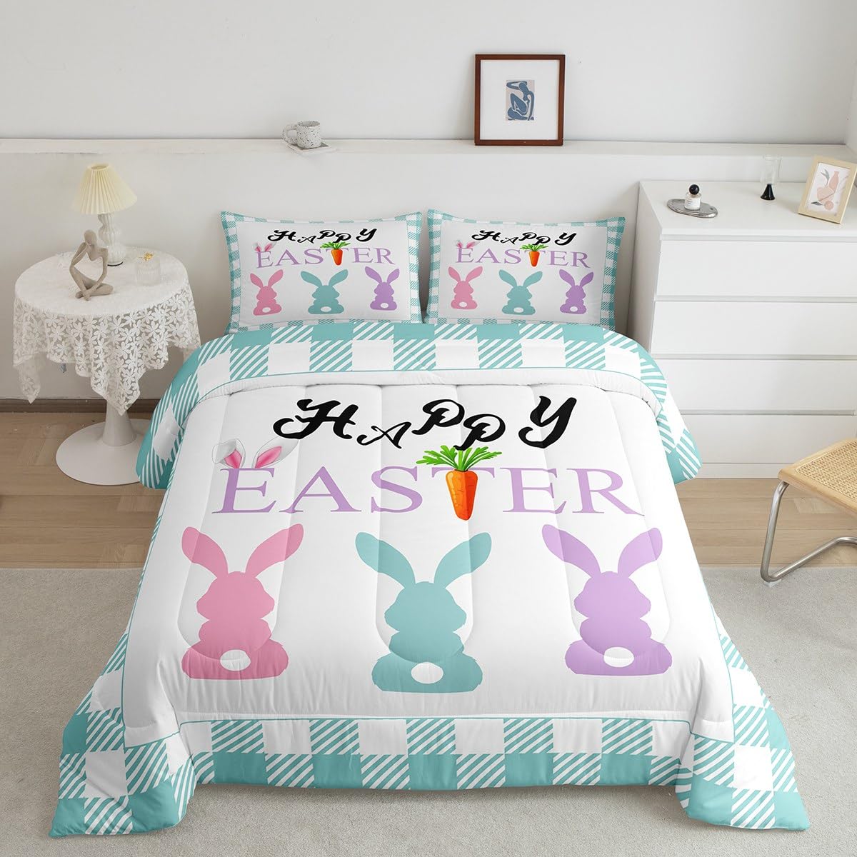 Couette très grand lit lapin mignon parure de lit 3 pièces pour enfants