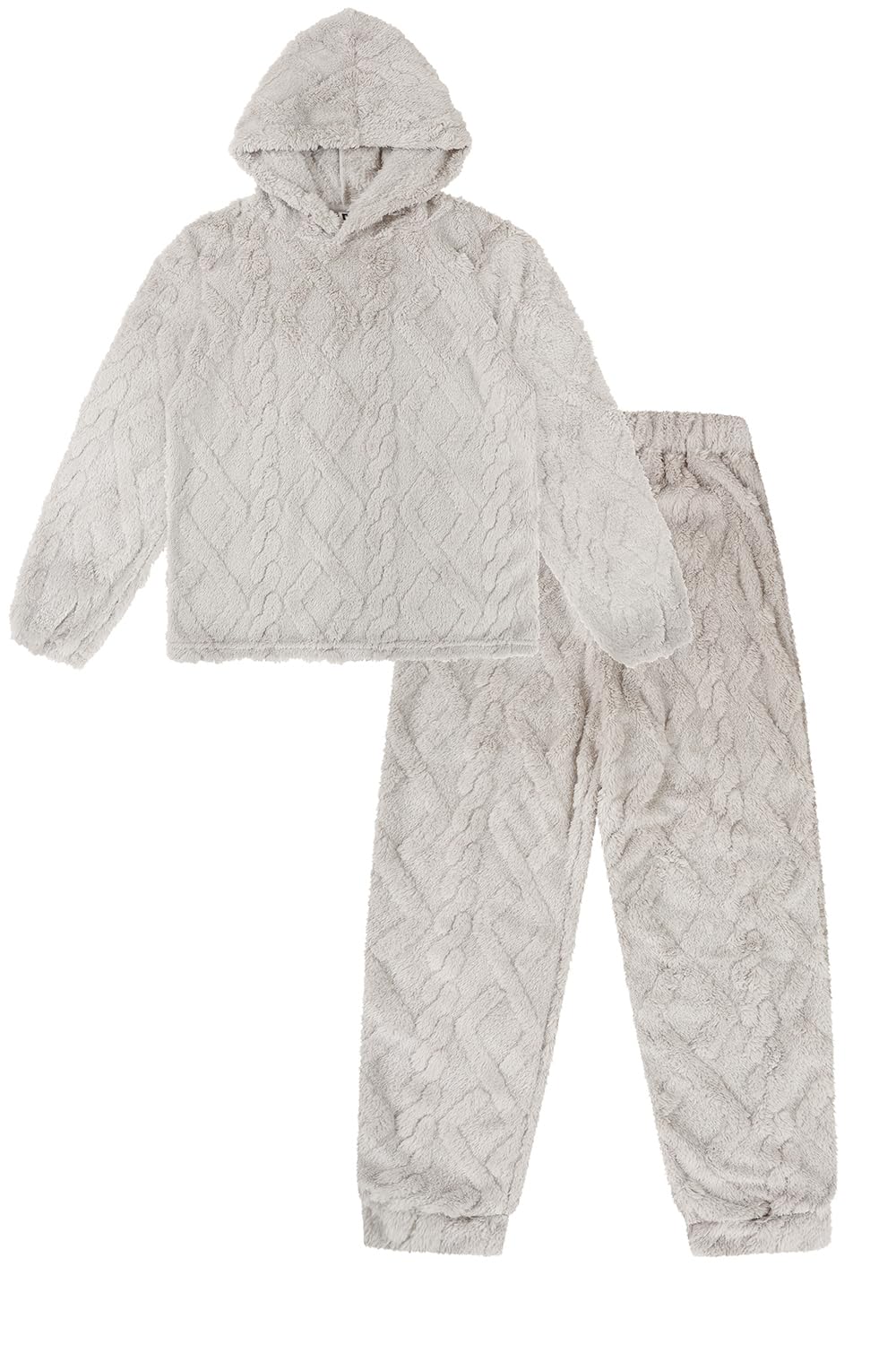 ThePyjamaFactory Womens Grey Cable Jaquard Fleece Lounge Set Ladies Pyjamas (10-12)