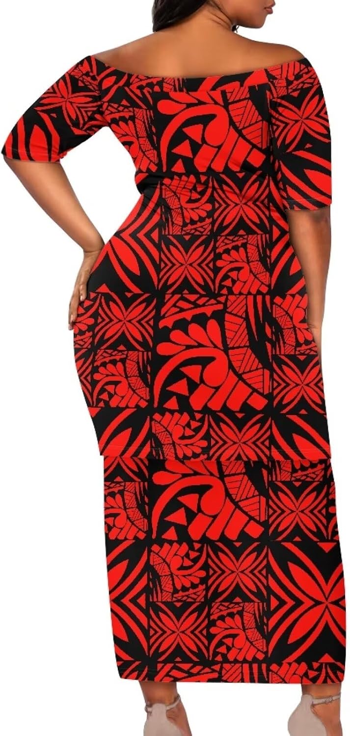 Polynesian Tribal Samoa Puletasi Set Dress Puletaha Ladies Off Shoulder Top and Skirts 2 Pcs Skirt Set Dress