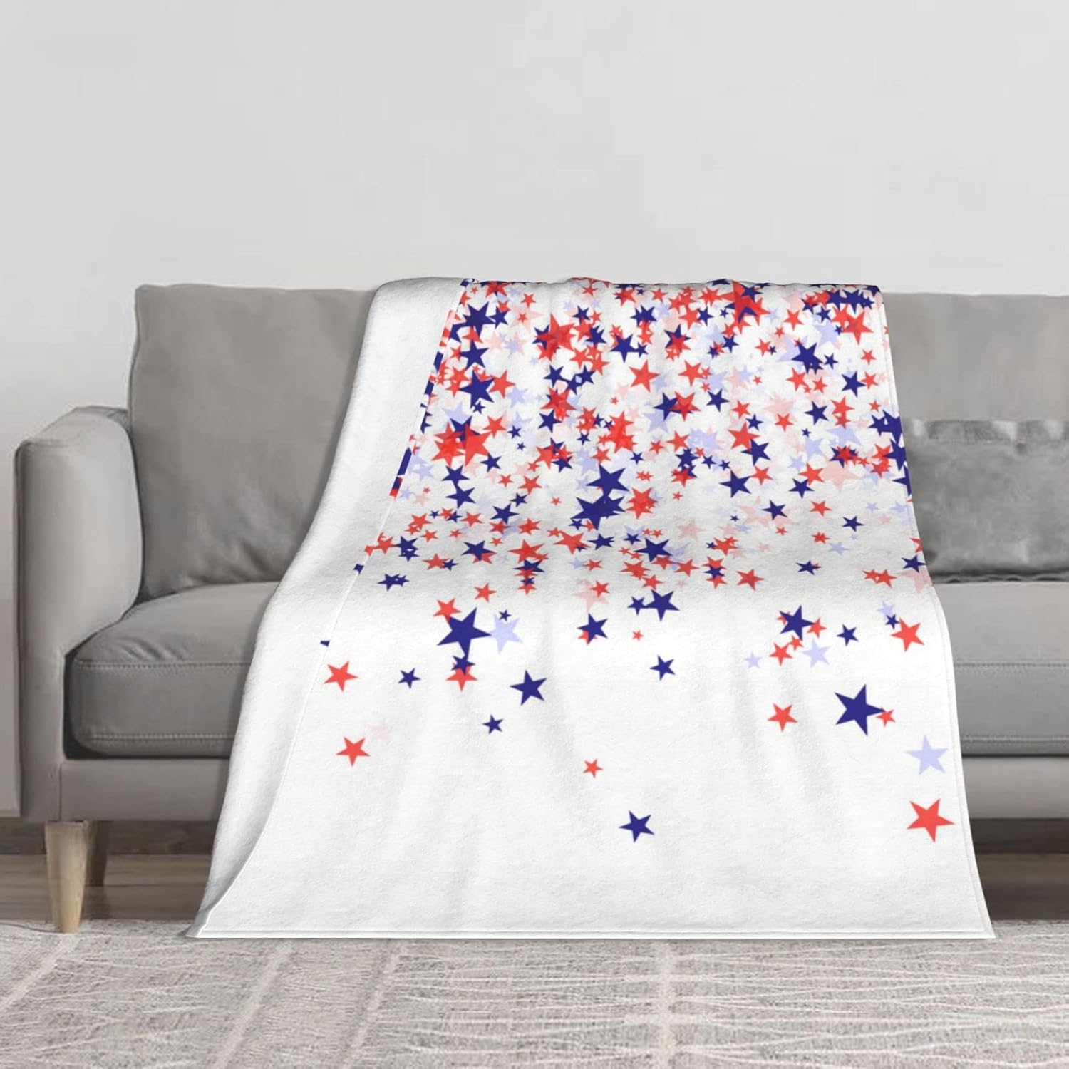 4th of July Throw Blanket American Flag Blue and Red Stars Throw Blankets Memorial Day Independence Day Patriotic Lightweight Cozy Flannel Blanket for Couch Sofa Bed Home Decorations 60x80 Inch