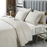 Vista 2 de Brandream Juego de edredones blancos de algodón tamaño King, colchas acolchadas de algodón festoneadas, juego de edredón de 6 piezas