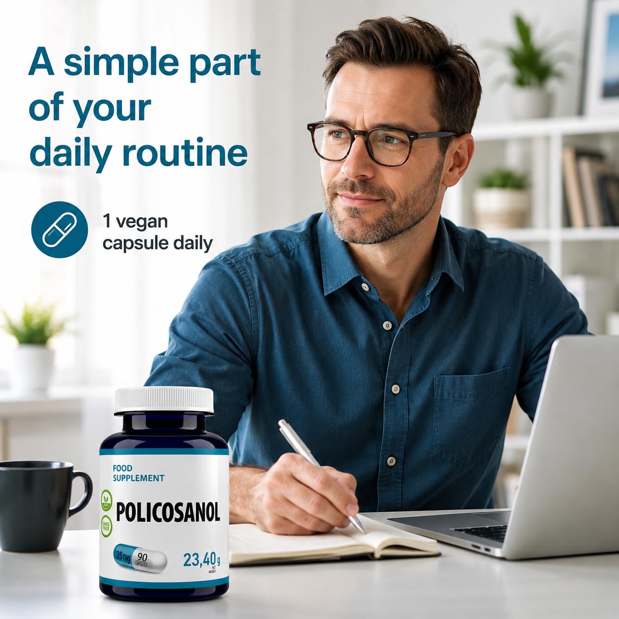 Hepatica Policosanolo 25 mg | da Canna da Zucchero | 90 Capsule Vegane | Scorta 3 Mesi | Ingrediente Unico | GMP & laboratorio indipendente