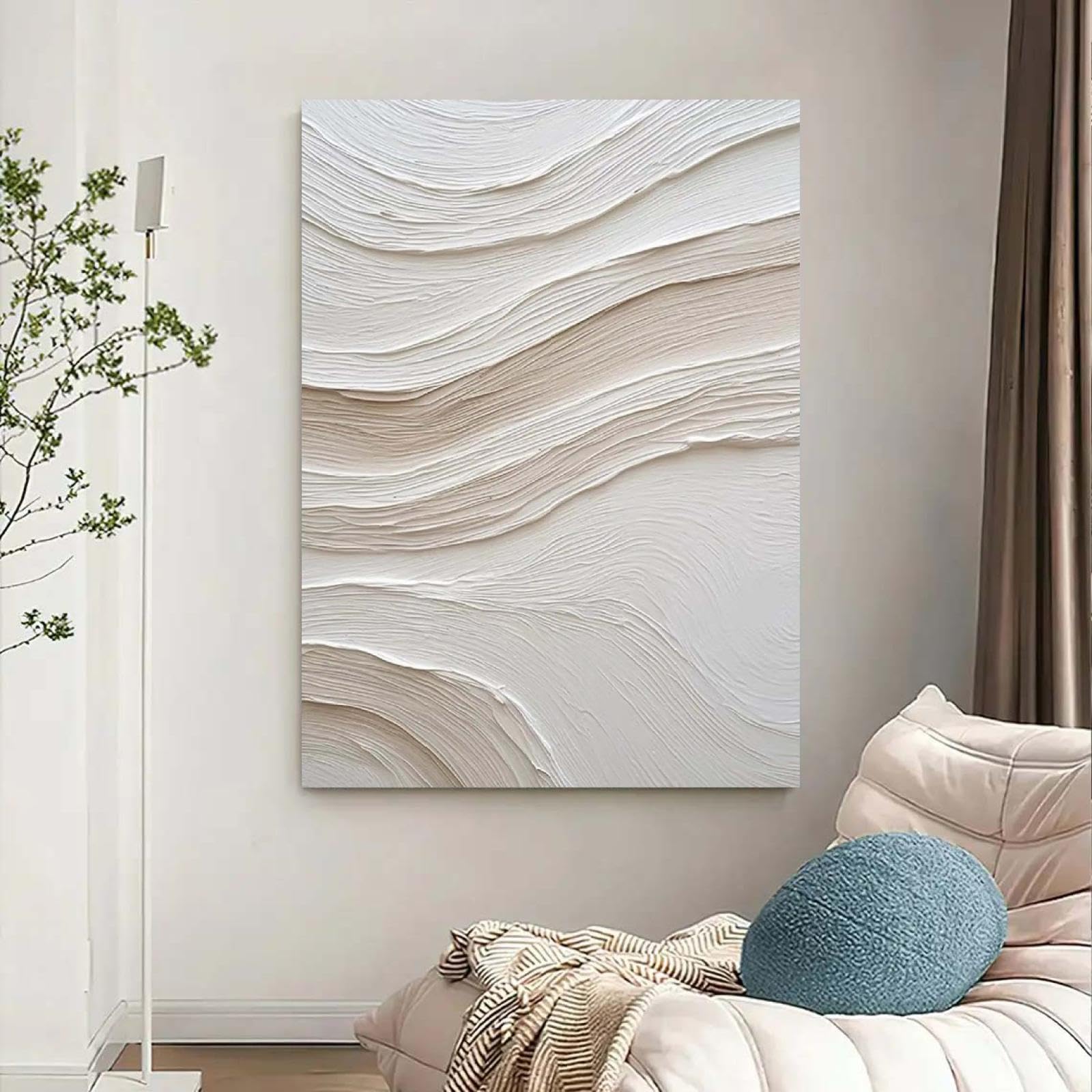 18meng Art Wandbilder Dekoration Klassizismus Bilder auf Leinwand 200x100 cm Groß XXL Beige Weiß Einfachheit Leinwandbild Wohnzimmer Schlafzimmer Deko Wand Kunstdruck Wanddeko Bilder Ungerahmt