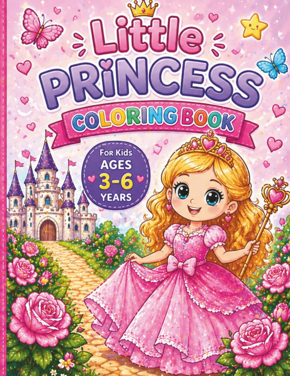 Big & Easy Little Princess Coloring Book for Kids Ages 3–6: Adorable and Simple Princess Coloring Pages with Dresses, Castles and Magical Friends for Toddlers and Preschool Kids