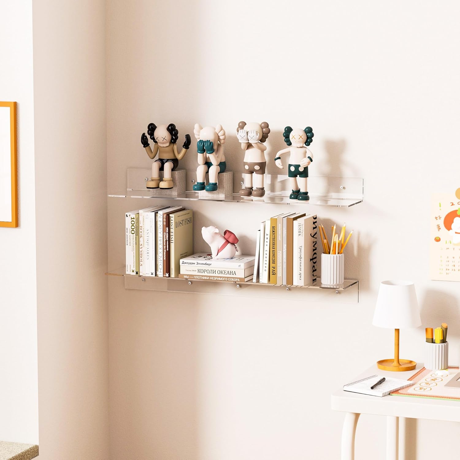 30 Inches Clear Long Floating Shelves for Wall, Acrylic Wall Shelf for Plants, Radio, Funko Pop, Books, Picture Frame, Clock, Cosmetics, Toiletries, 2 Pack(30 Inch)