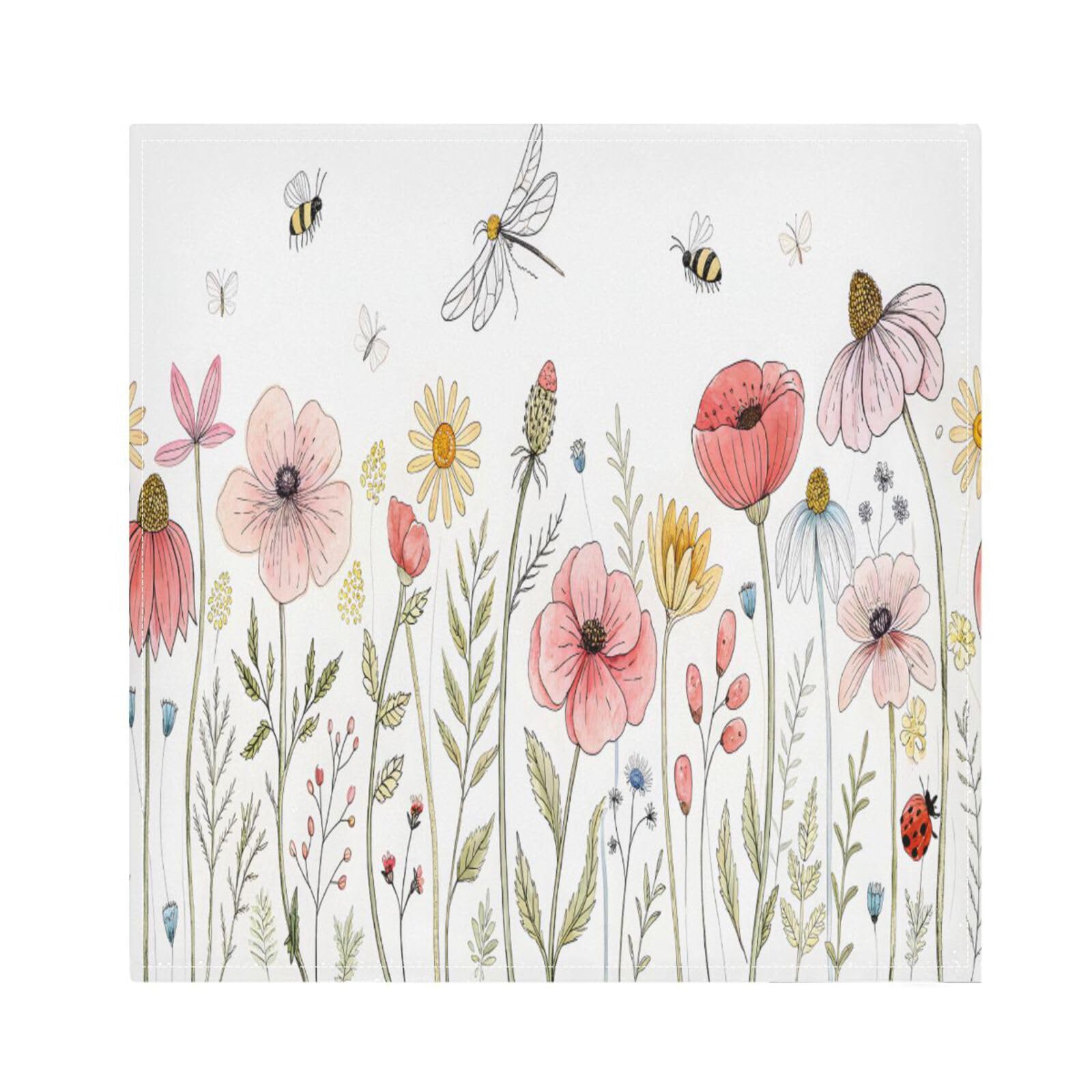 Ttgoth Wildflowers Cloth Napkin Set of 6 Washable & Reusable Dinner Napkins for Dining Table, Banquets, Wedding, Party, 50x50 cm