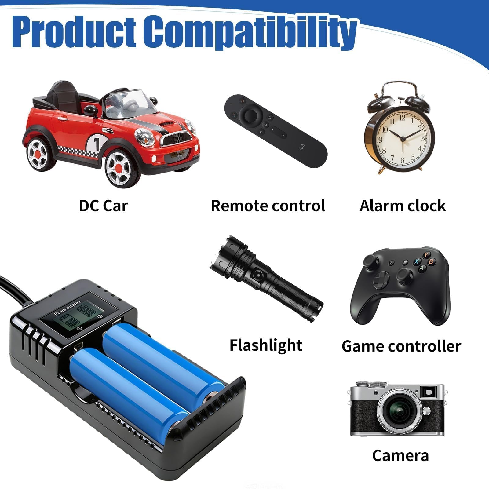 Cargador Pilas Recargables Inteligente con Pantalla LCD, Carga Rapida y Segura para Bateria 18650 26650 14500 16340, Cargador de Pilas Universal Independiente de 2 Ranuras para Li-Ion 3.7V Ni-MH — view 6