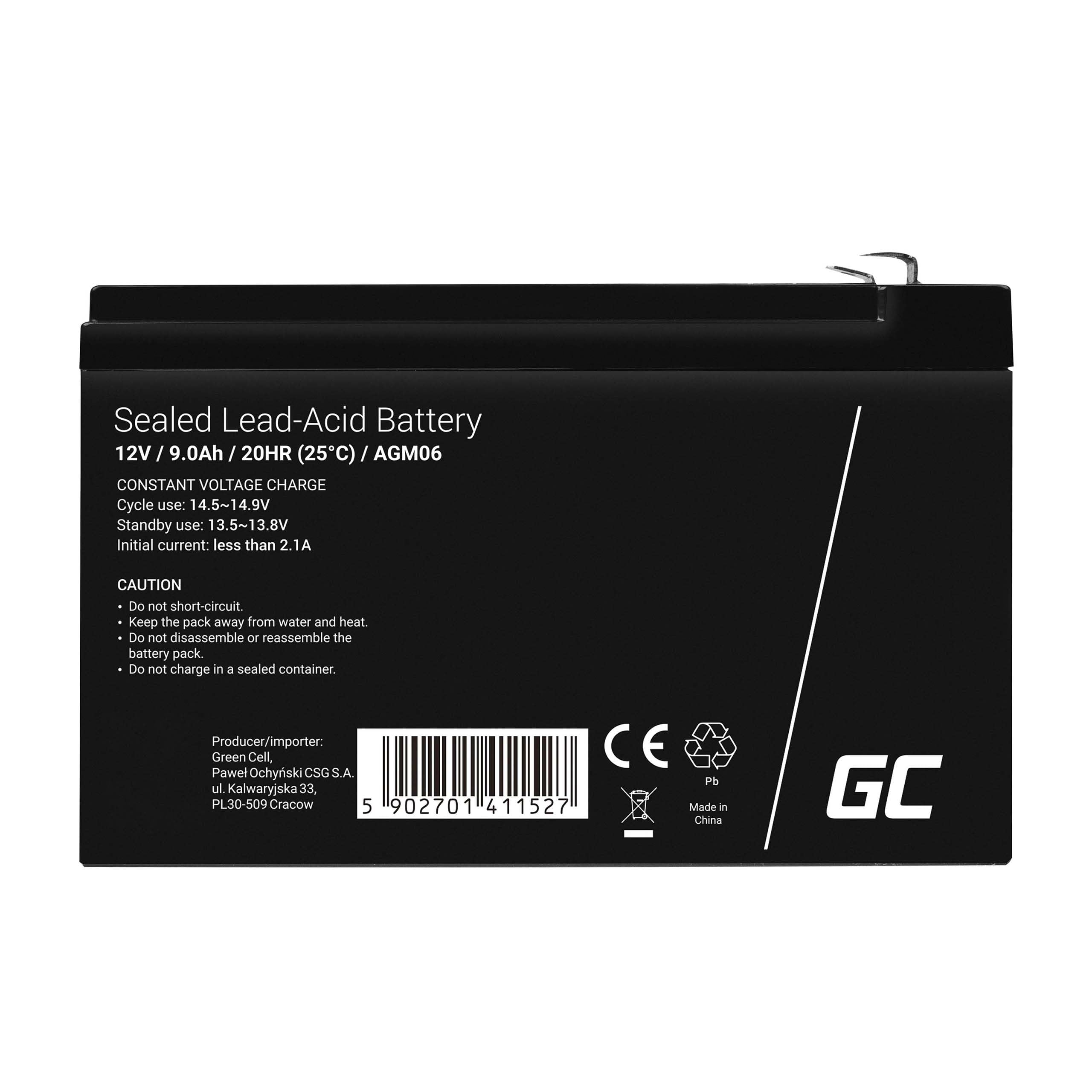 Green Cell Batteria AGM 12V 9Ah ricaricabile sigillata VRLA | Per UPS, allarmi, giocattoli elettrici, impianti solari, scooter, backup e uso ciclico senza manutenzione