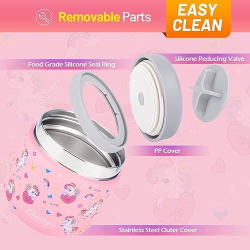 Miniatura 4 de Charcy Tarro de comida aislado de acero inoxidable para niños, termo de sopa de boca ancha a prueba de fugas, juego de recipientes para 8 horas