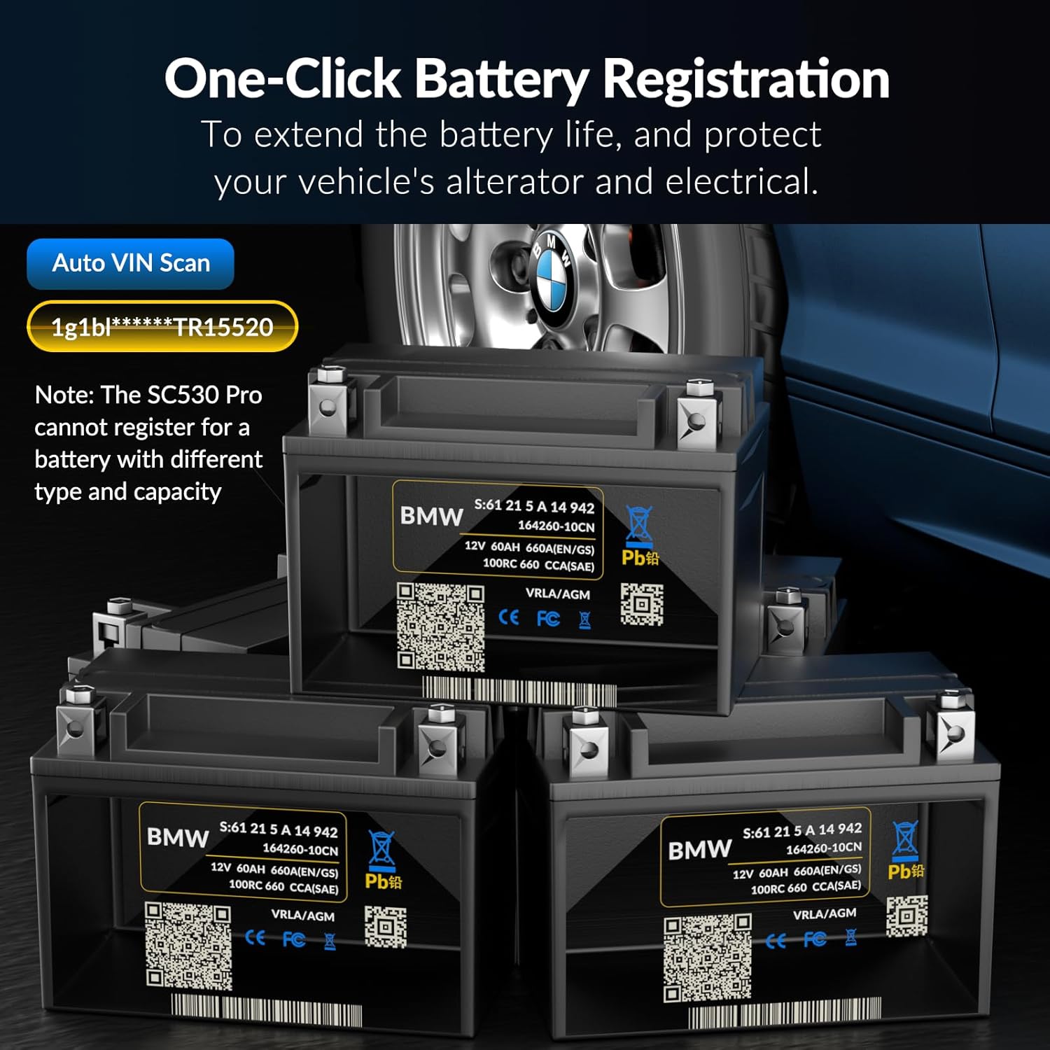 OBD2 Diagnostic Tool for BMW, SC530 Pro Full System Scanner with Active Test 20+ Special Functions, Include Battery Registration, ABS Bleeding, SRS EPB Oil Light Injector Reset Service