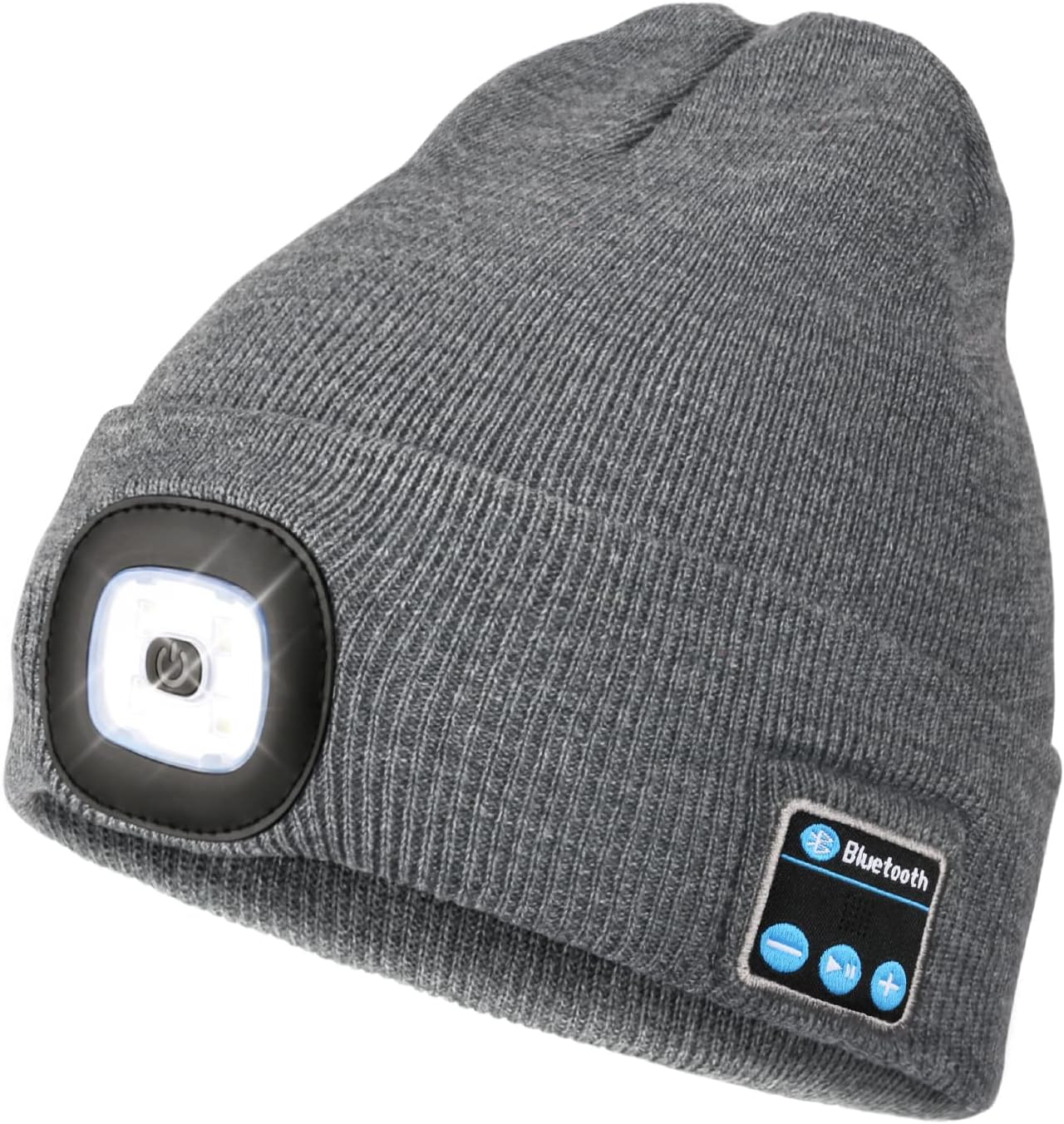 Wmcaps Bluetooth Beanie with a Light, Unisex USB Rechargeable 4 LED Fashlight Hat with Cordless Headphones, Unique Christmas Birthday Gifts for Men Him Husband Teen Grey Wmcaps Bluetooth Beanie with a Light, Unisex USB Rechargeable 4 LED Fashlight Hat with Cordless Headphones, Unique Christmas Birthday Gifts for Men Him Husband Teen Grey