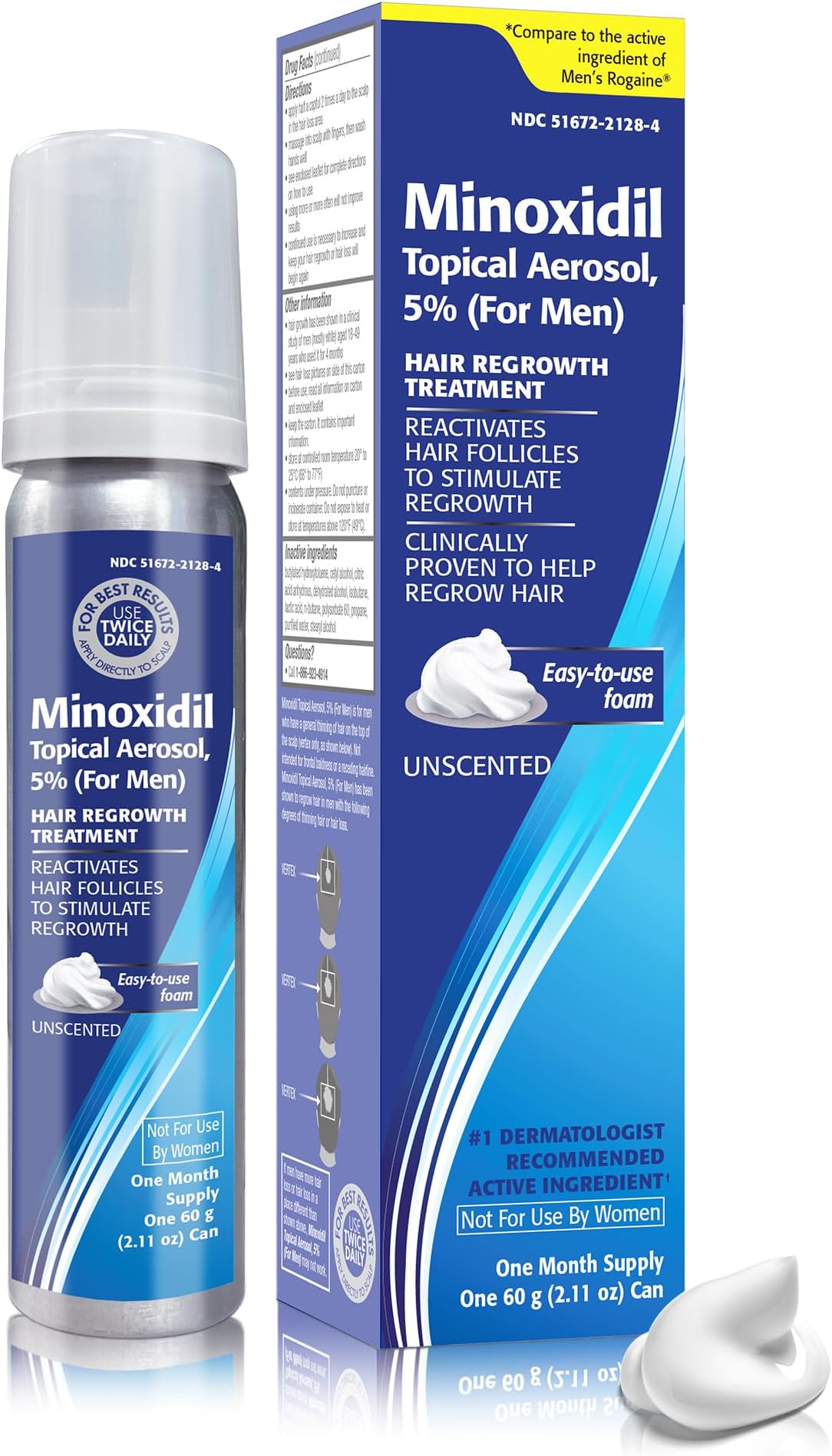 Minoxidil for Men, 2.11 Oz (1 Month Supply) Clinically Proven to Regrow Hair, Topical Aerosol Foam 5%, Hair Thinning Treatment