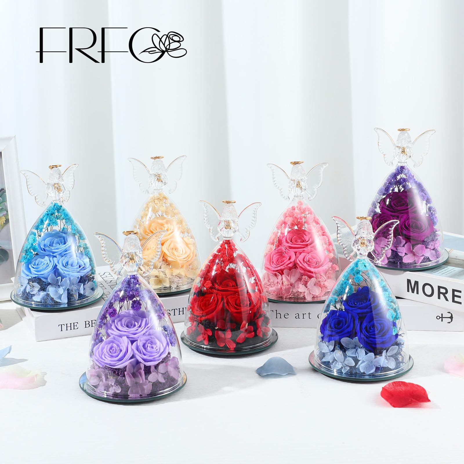 Cadeaux de Roses Eternelles pour Femmes, Cadeau Femme Roses Préservées dans des Figurines d'ange en Verre, Anges de Fleurs pour Maman Grand-mère, Epouse, Sœur, Petite Amie (Violet)
