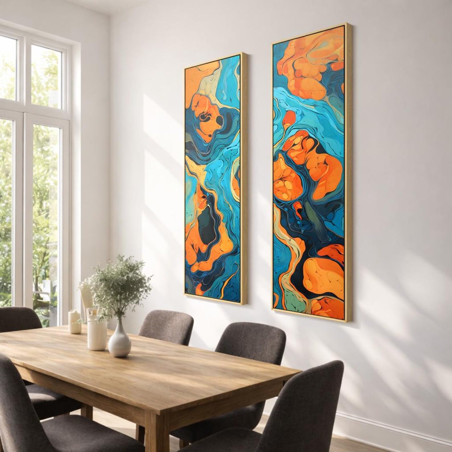 XBTYKPB Set aus 2 hohen, schmalen Leinwandbildern, lange, dünne, vertikale Farbdrucke, Wandbilder, gerahmtes Poster-Set für Zuhause und Büro (50 x 150 cm x 2 / Innenrahmen)