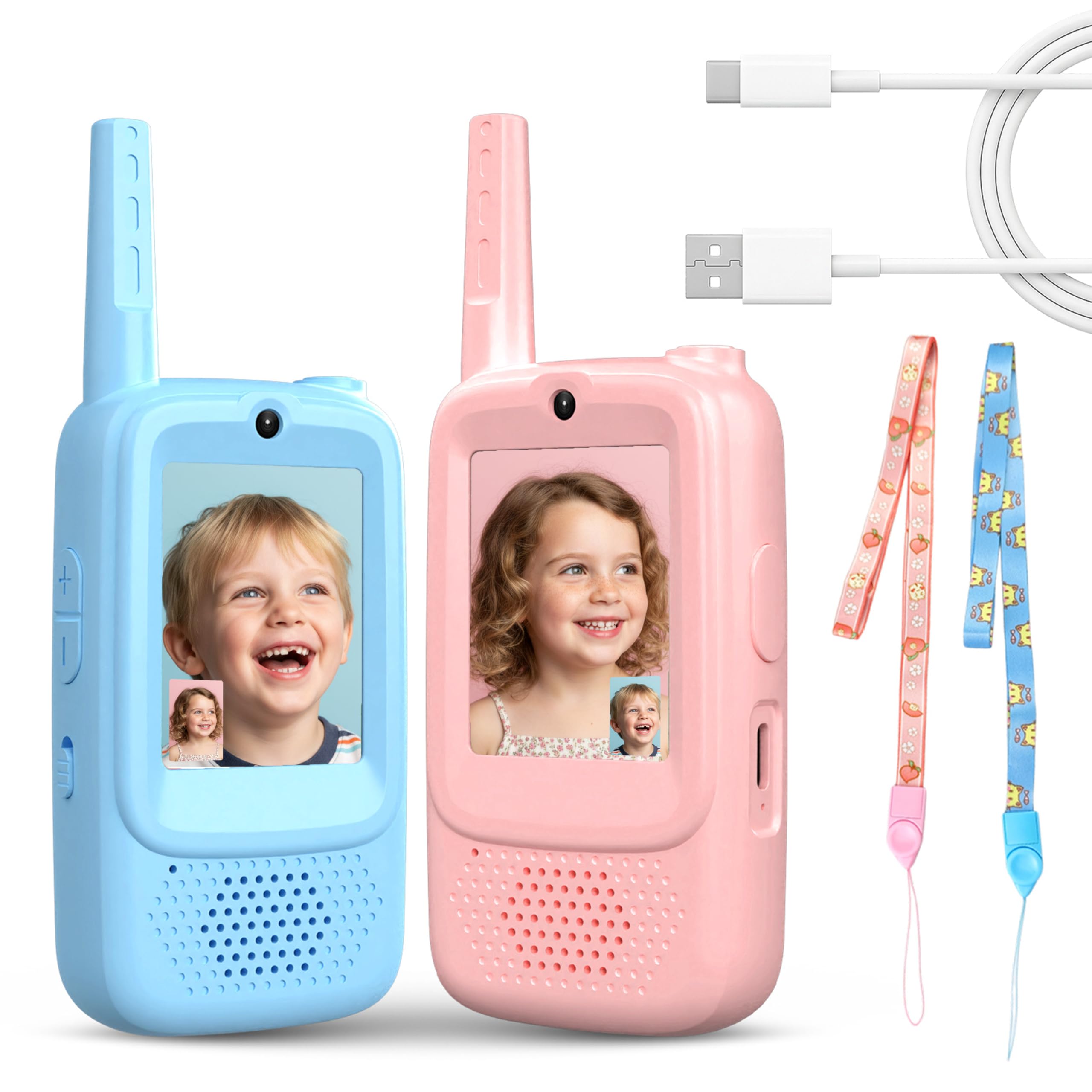 2PCS Video Walkie Talkies for Kids Rechargeable Walkie Talkies with Camera & Voice Changer, Educational Toys for Children (Pink+Blue)